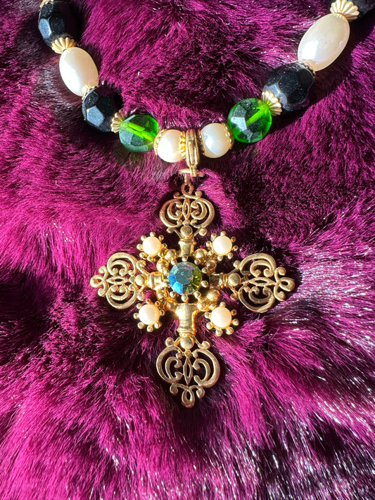Sarah Coventry Beaded Cross Necklace