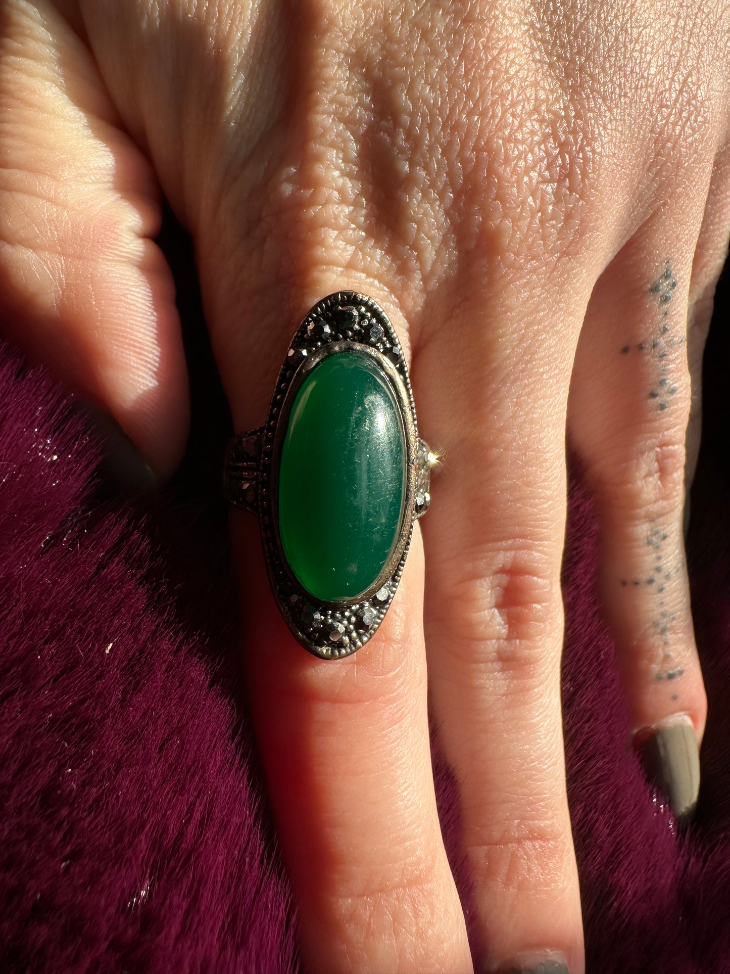 Copper, Silver & Green Witch Ring SZ 7.5