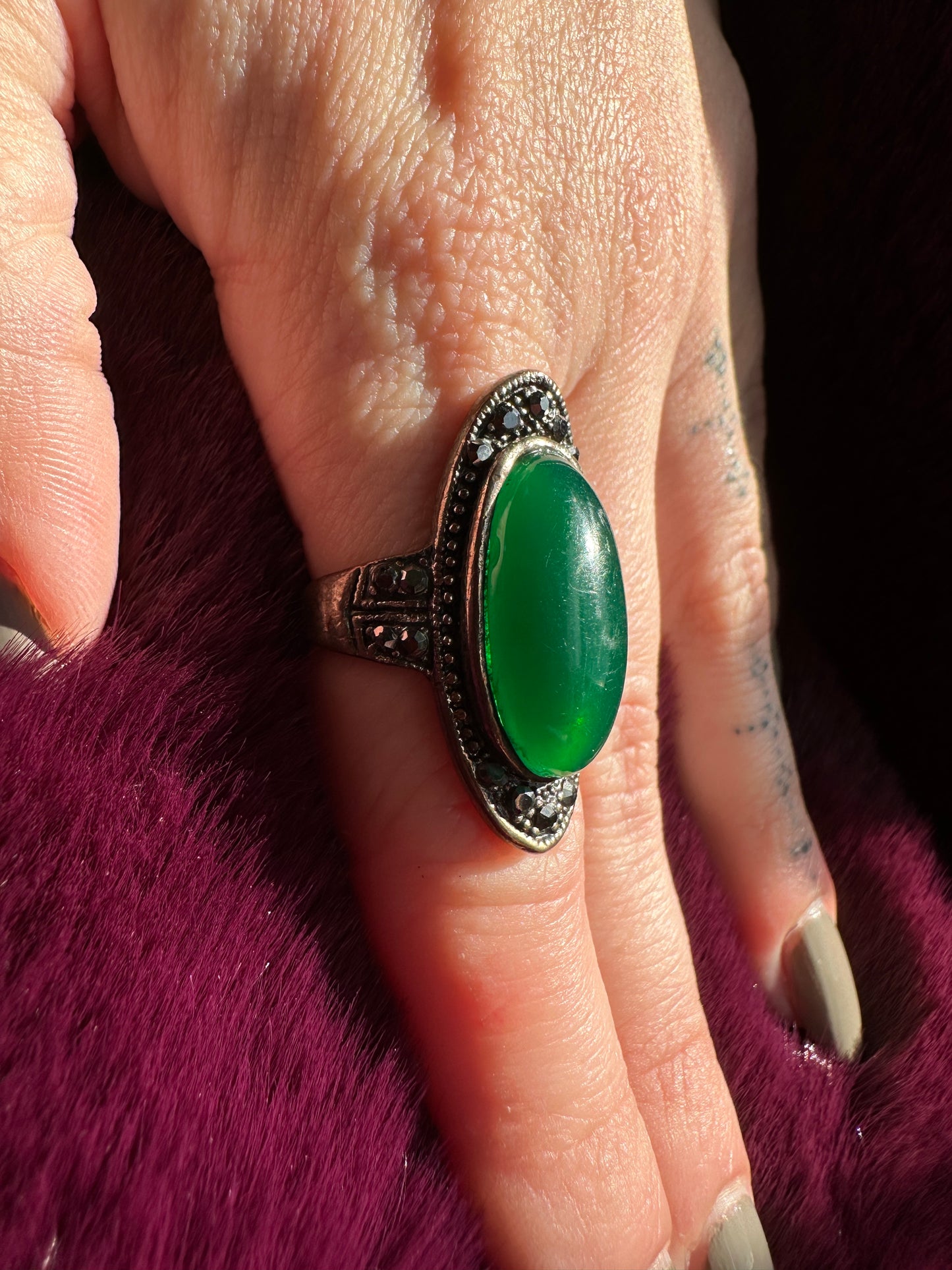 Copper, Silver & Green Witch Ring SZ 7.5