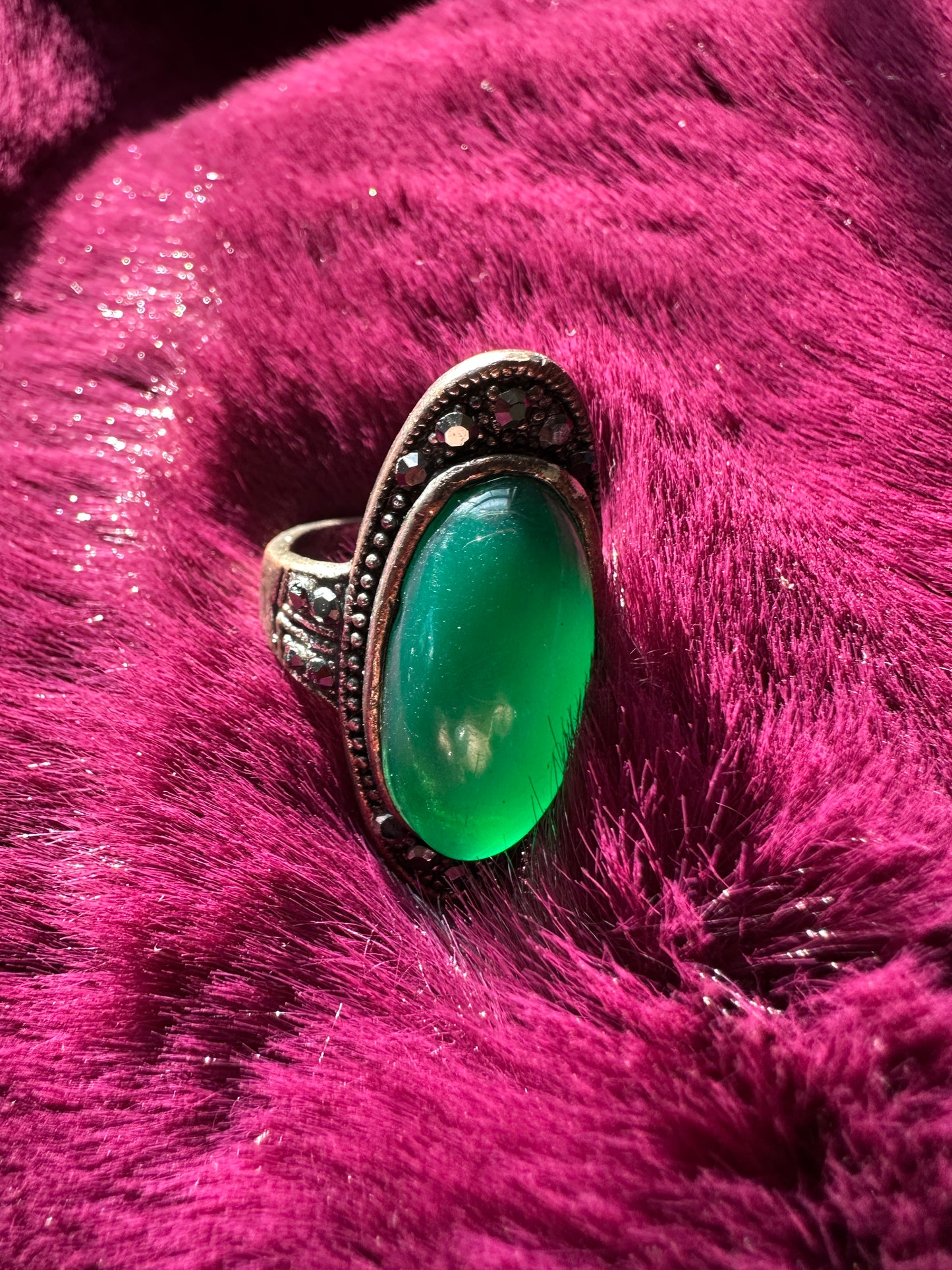 Copper, Silver & Green Witch Ring SZ 7.5