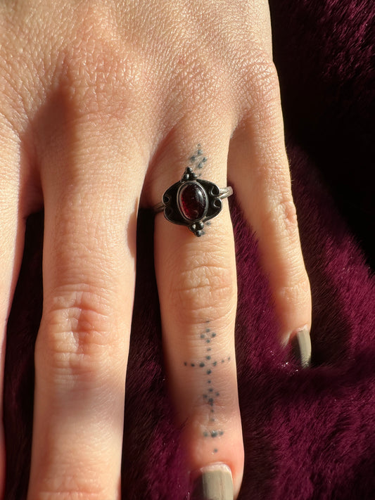 Garnet & Silver Bohemian Ring SZ 5