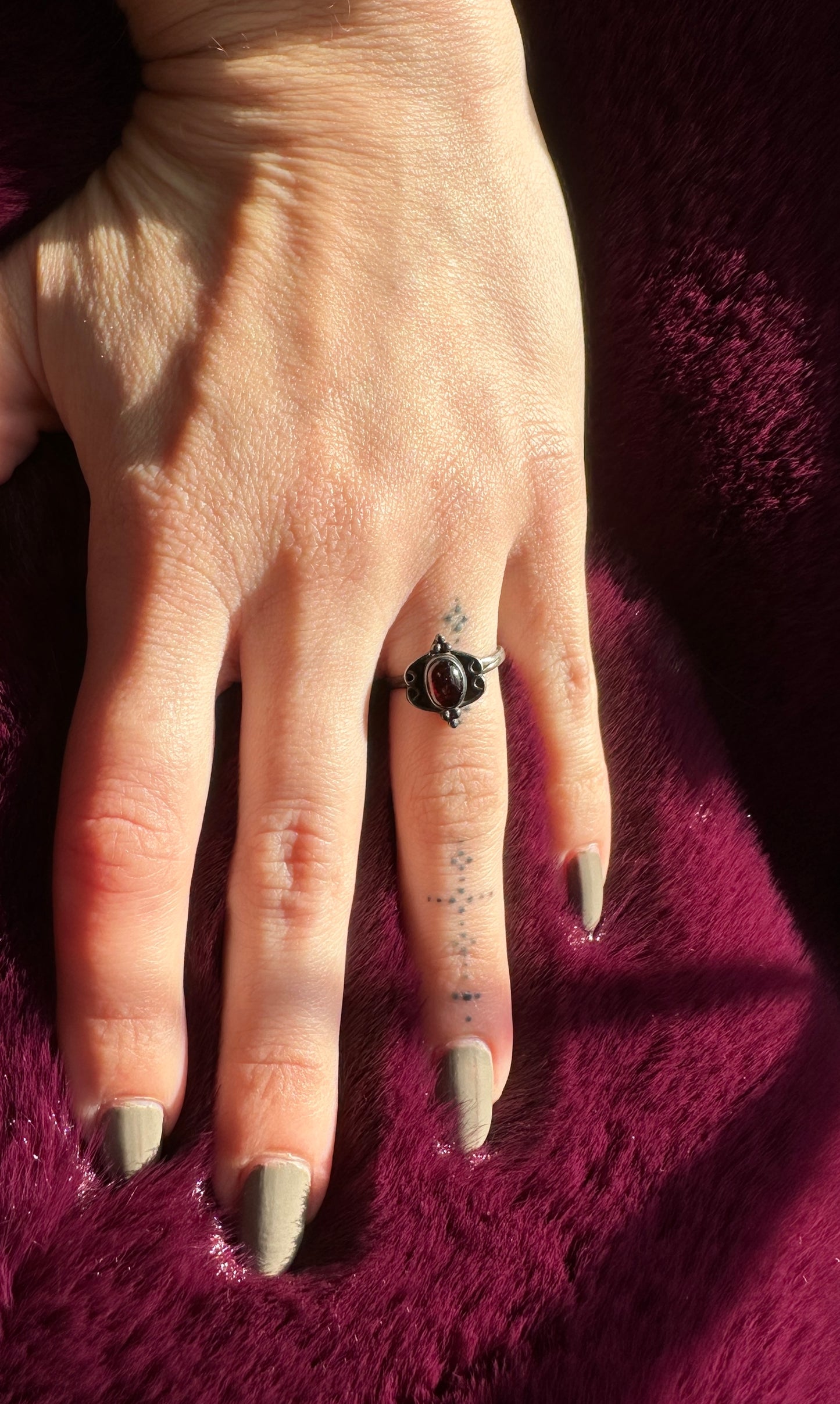 Garnet & Silver Bohemian Ring SZ 5