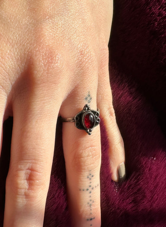Garnet & Silver Bohemian Ring SZ 5