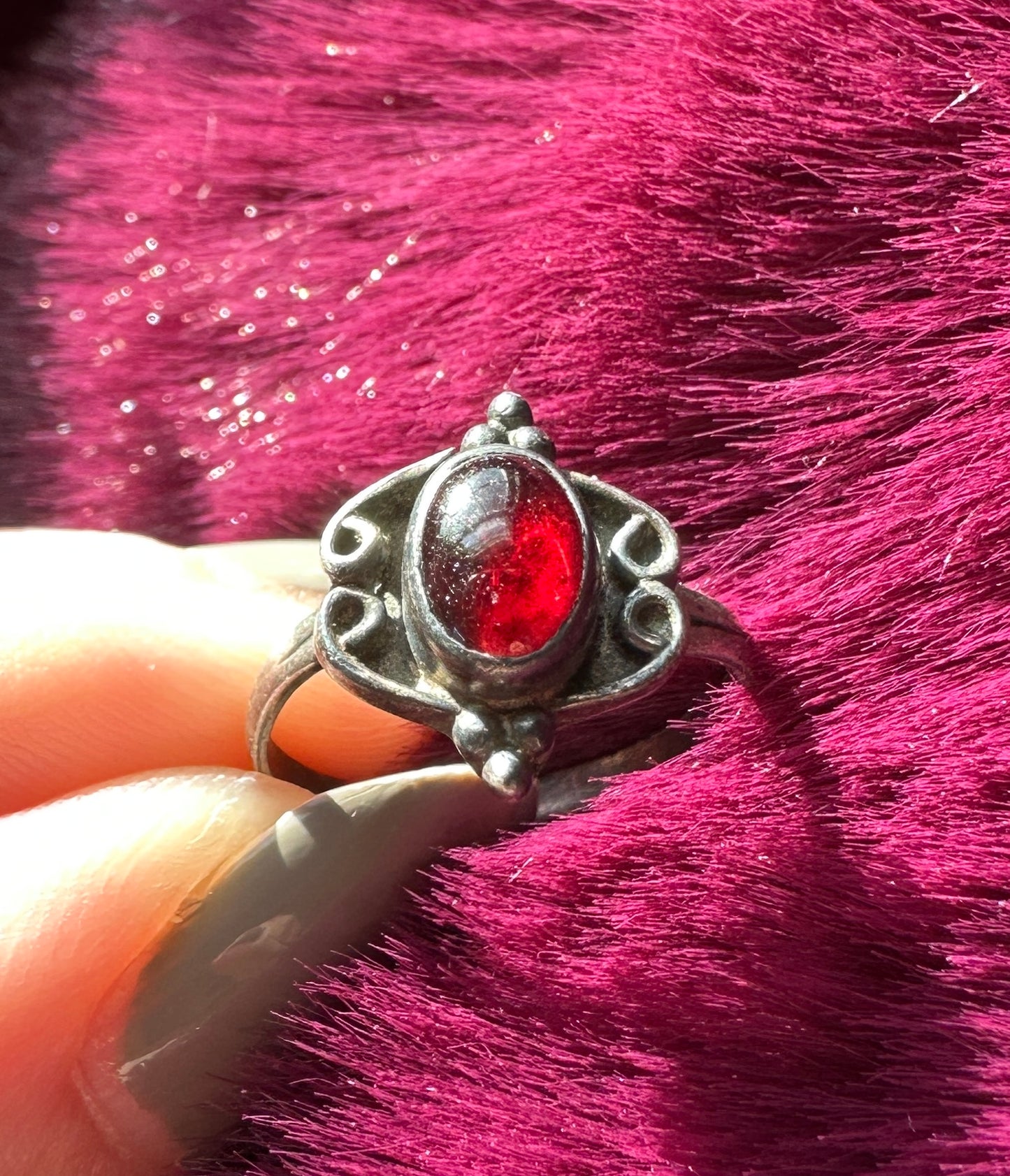 Garnet & Silver Bohemian Ring SZ 5