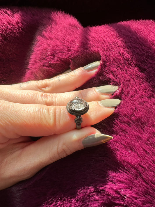 Silver & Tourmaline in Quartz Ring SZ 7