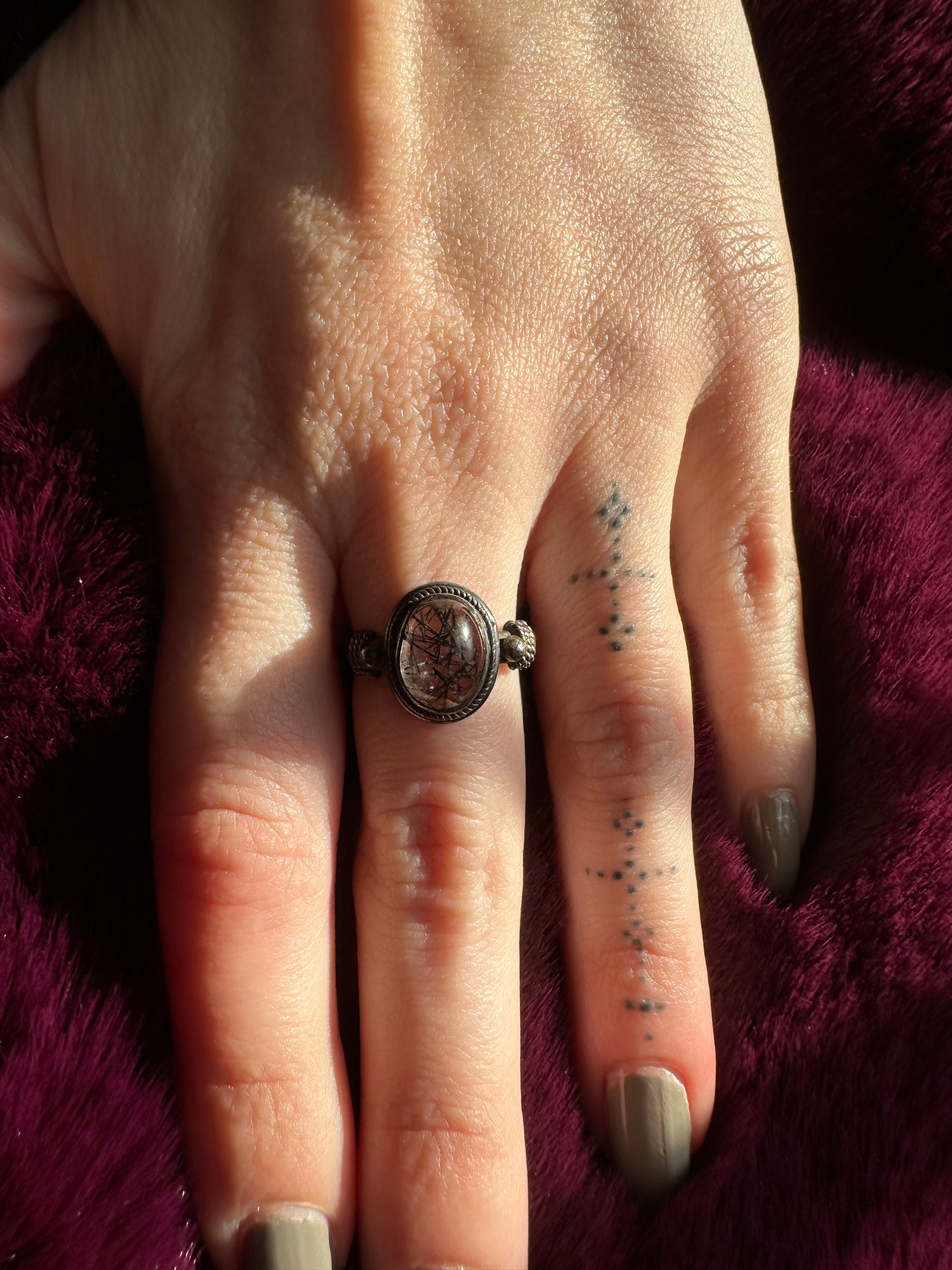 Silver & Tourmaline in Quartz Ring SZ 7