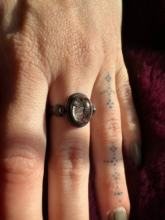 Silver & Tourmaline in Quartz Ring SZ 7