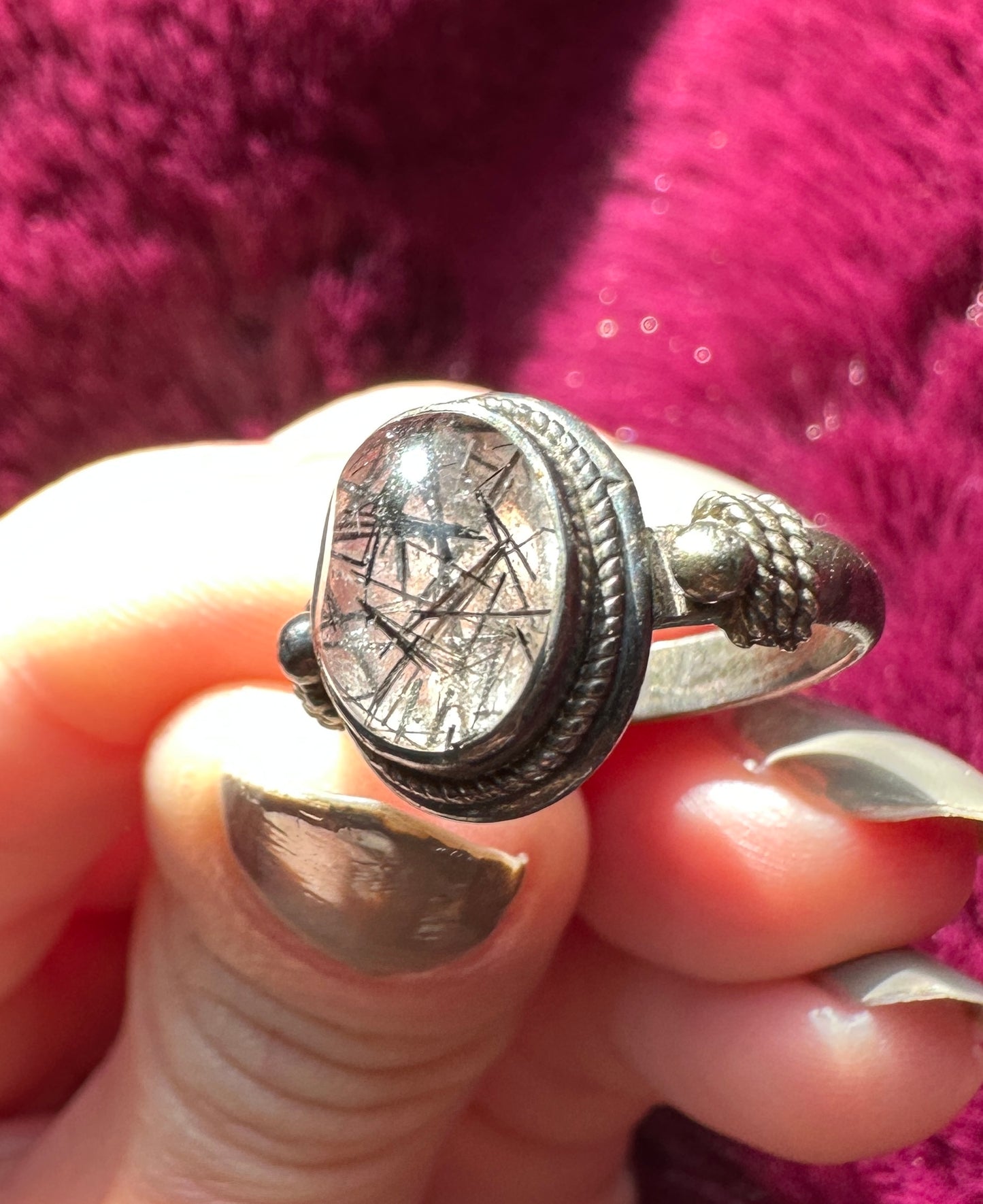 Silver & Tourmaline in Quartz Ring SZ 7