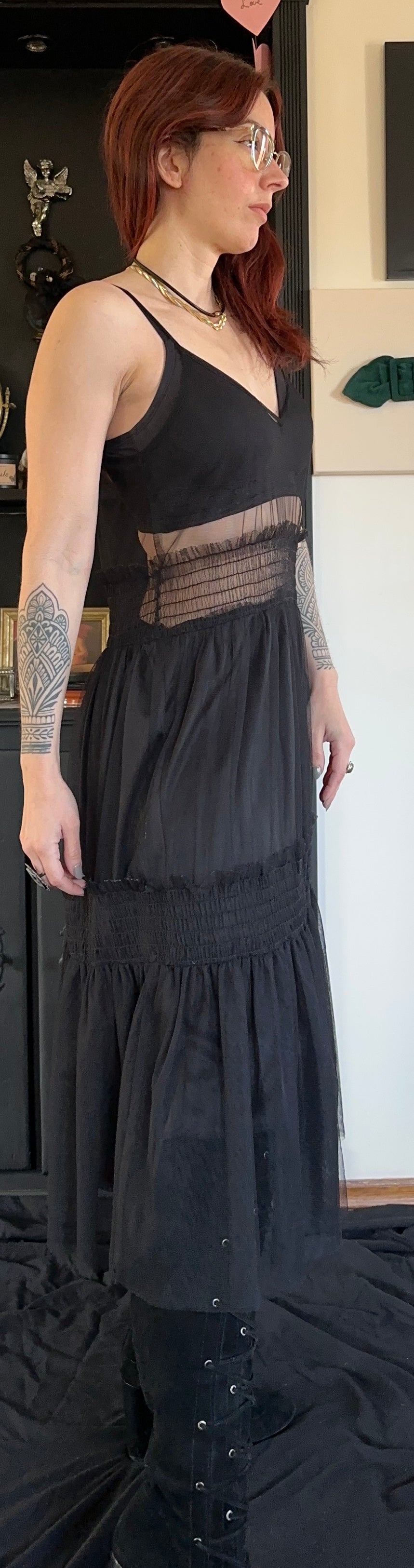 Sheer Tulle Tiered Gothic Dress M