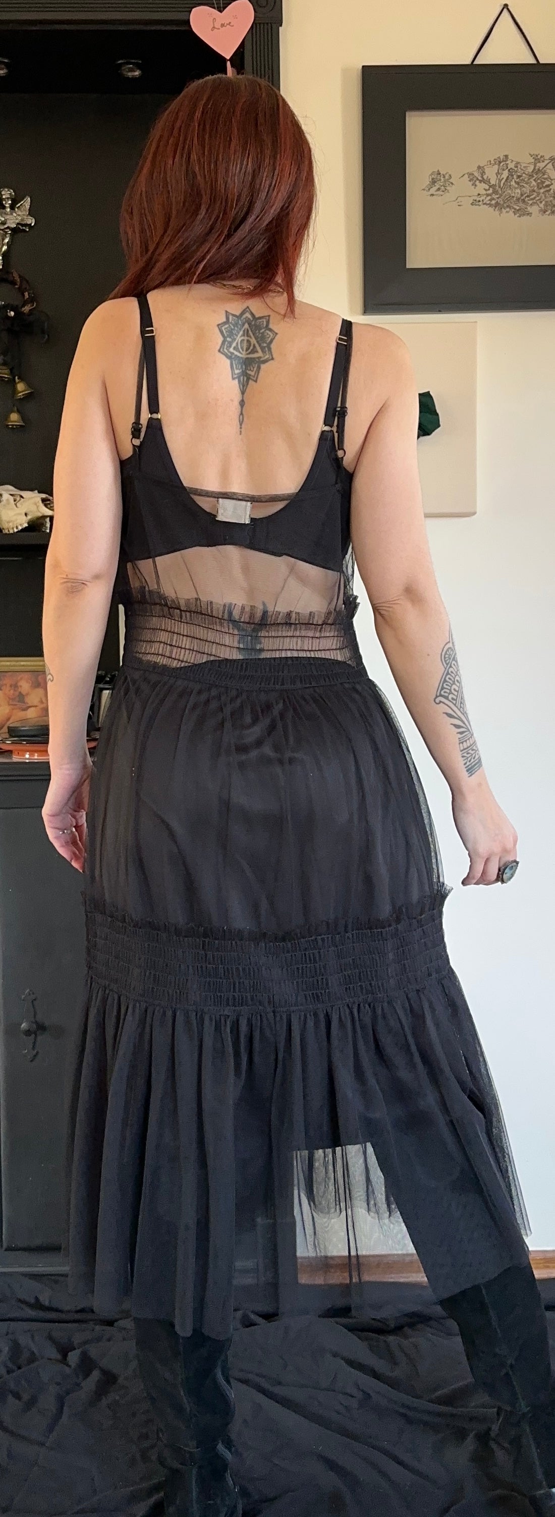 Sheer Tulle Tiered Gothic Dress M