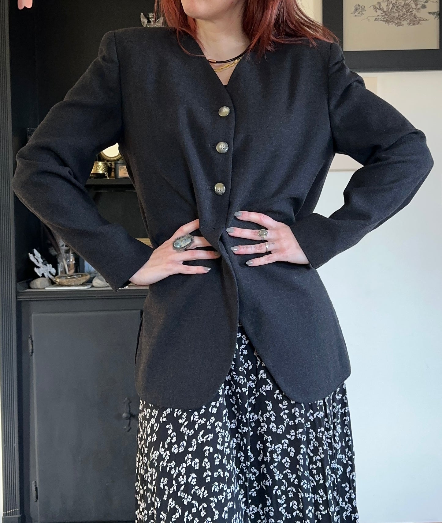 Vintage Collarless Wool Blazer M/L