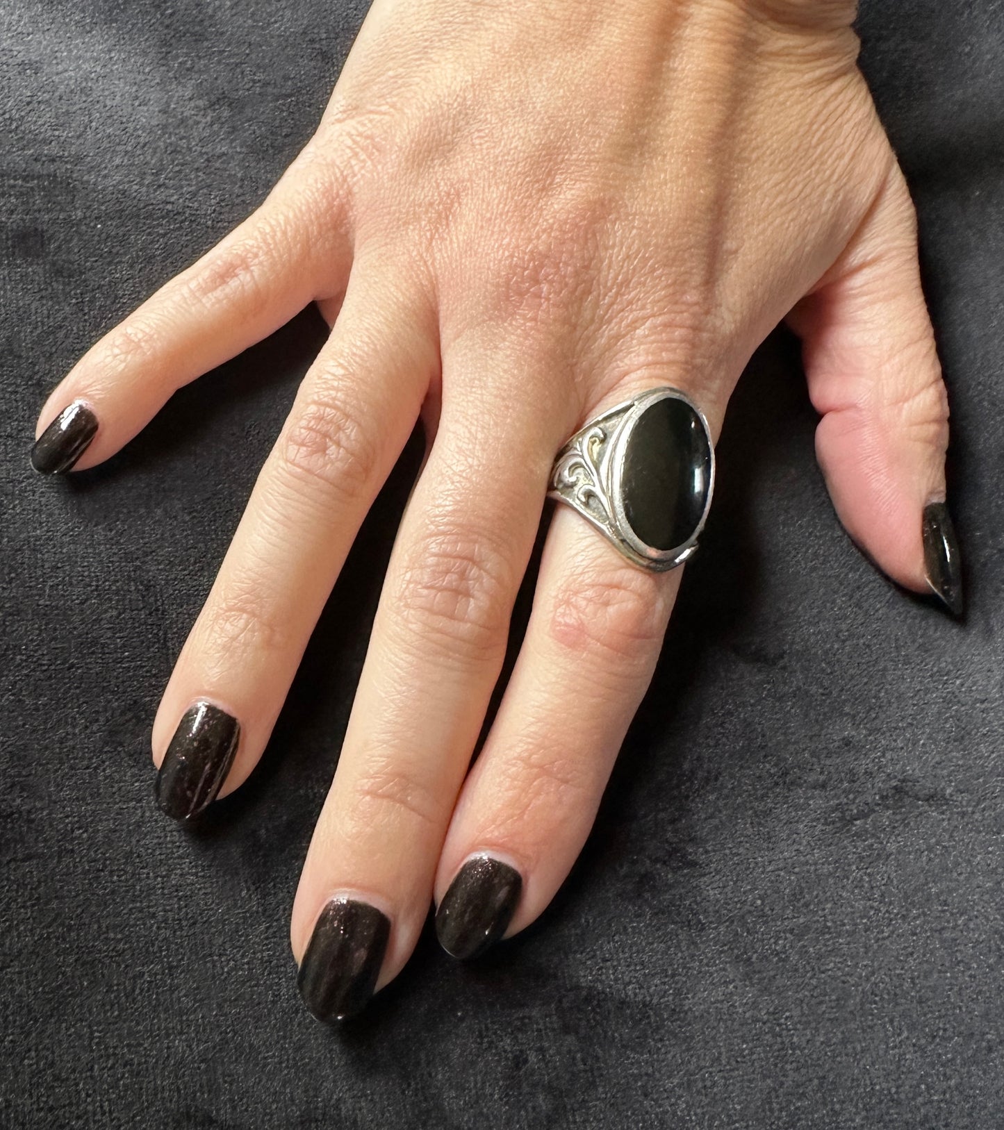 Sterling Silver Oval Onyx Ring SZ 7.25