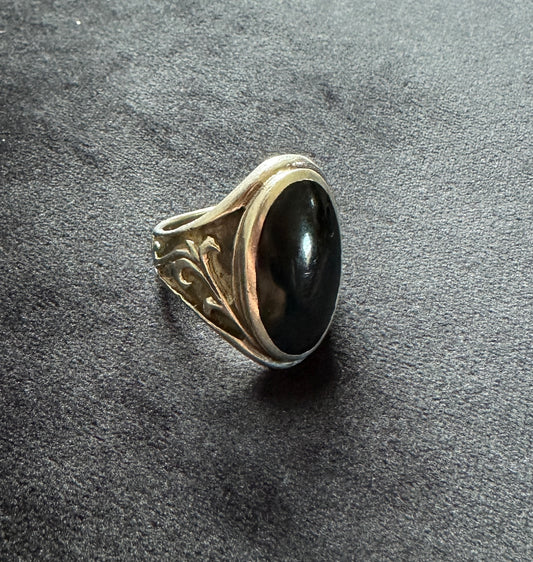 Sterling Silver Oval Onyx Ring SZ 7.25
