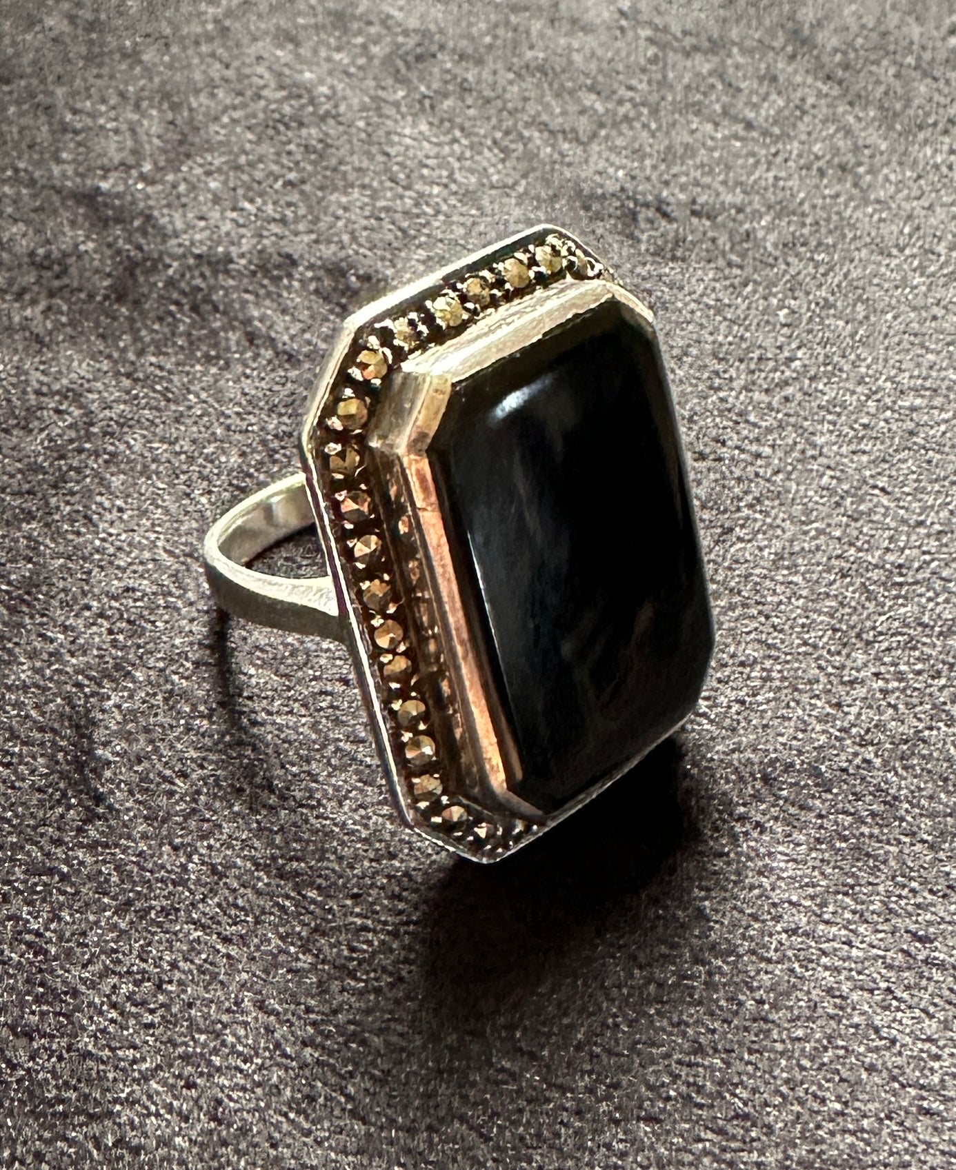Art Deco Sterling Silver Onyx Statement Ring SZ 6.75 - 7