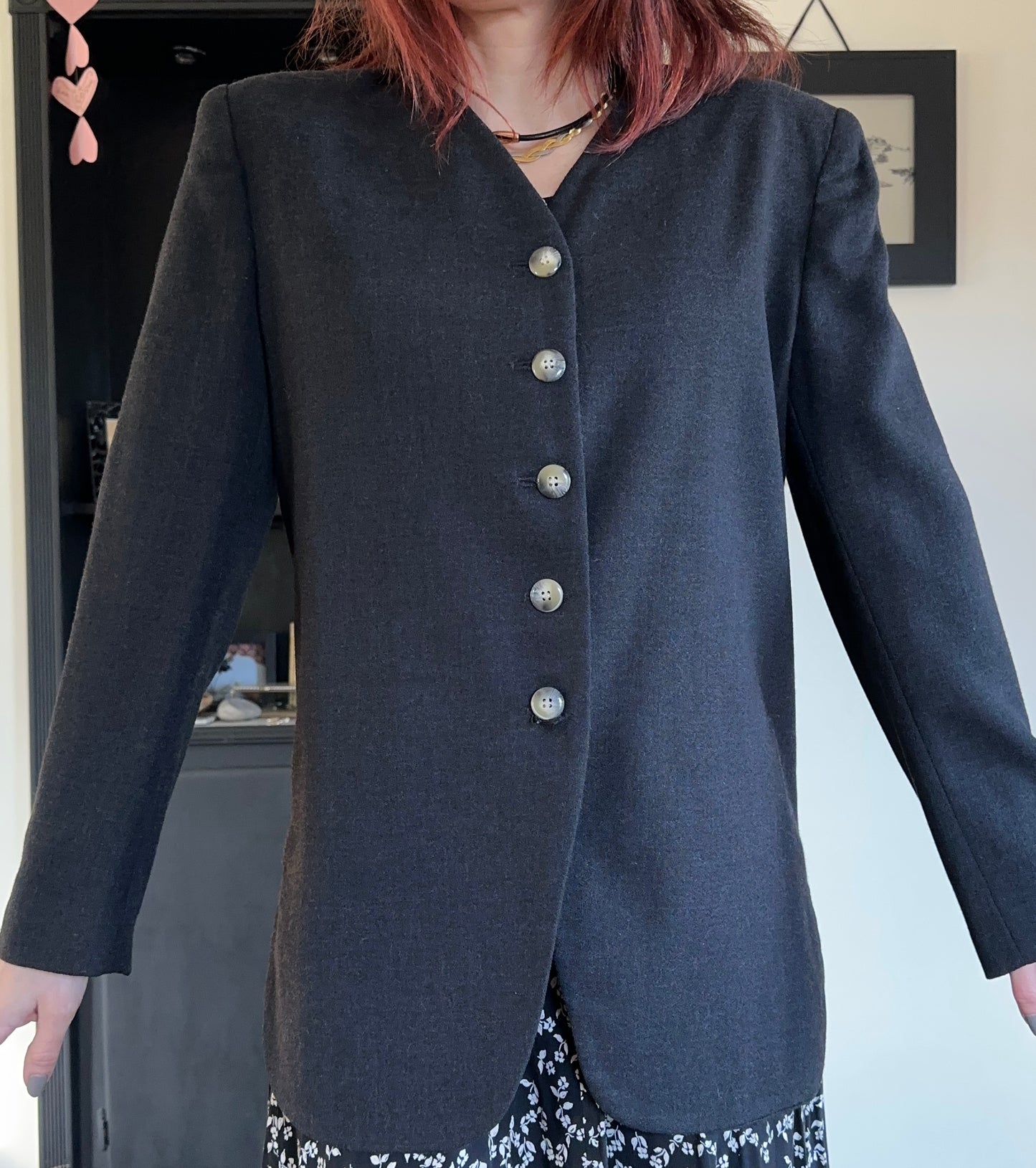 Vintage Collarless Wool Blazer M/L