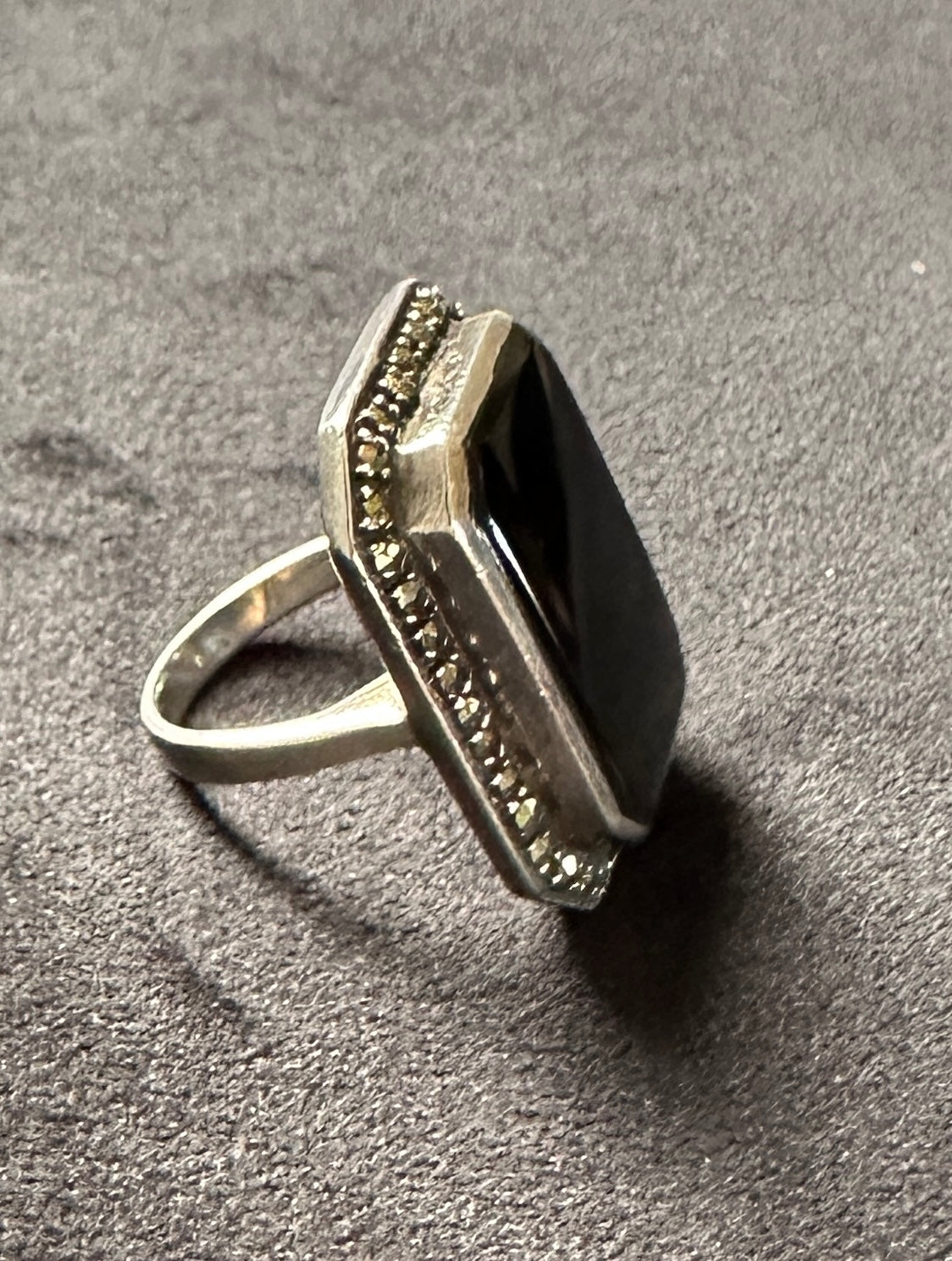 Art Deco Sterling Silver Onyx Statement Ring SZ 6.75 - 7