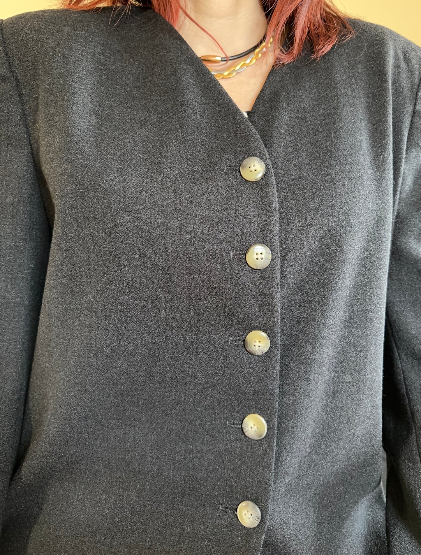 Vintage Collarless Wool Blazer M/L