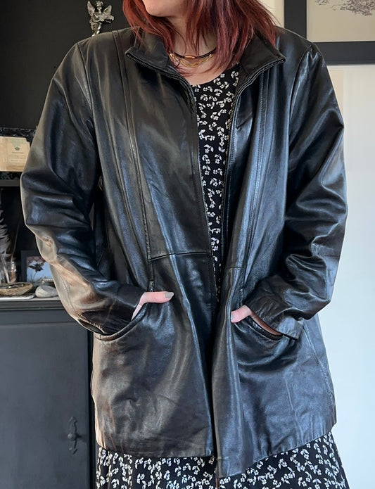 90s Zippered Leather Jacket