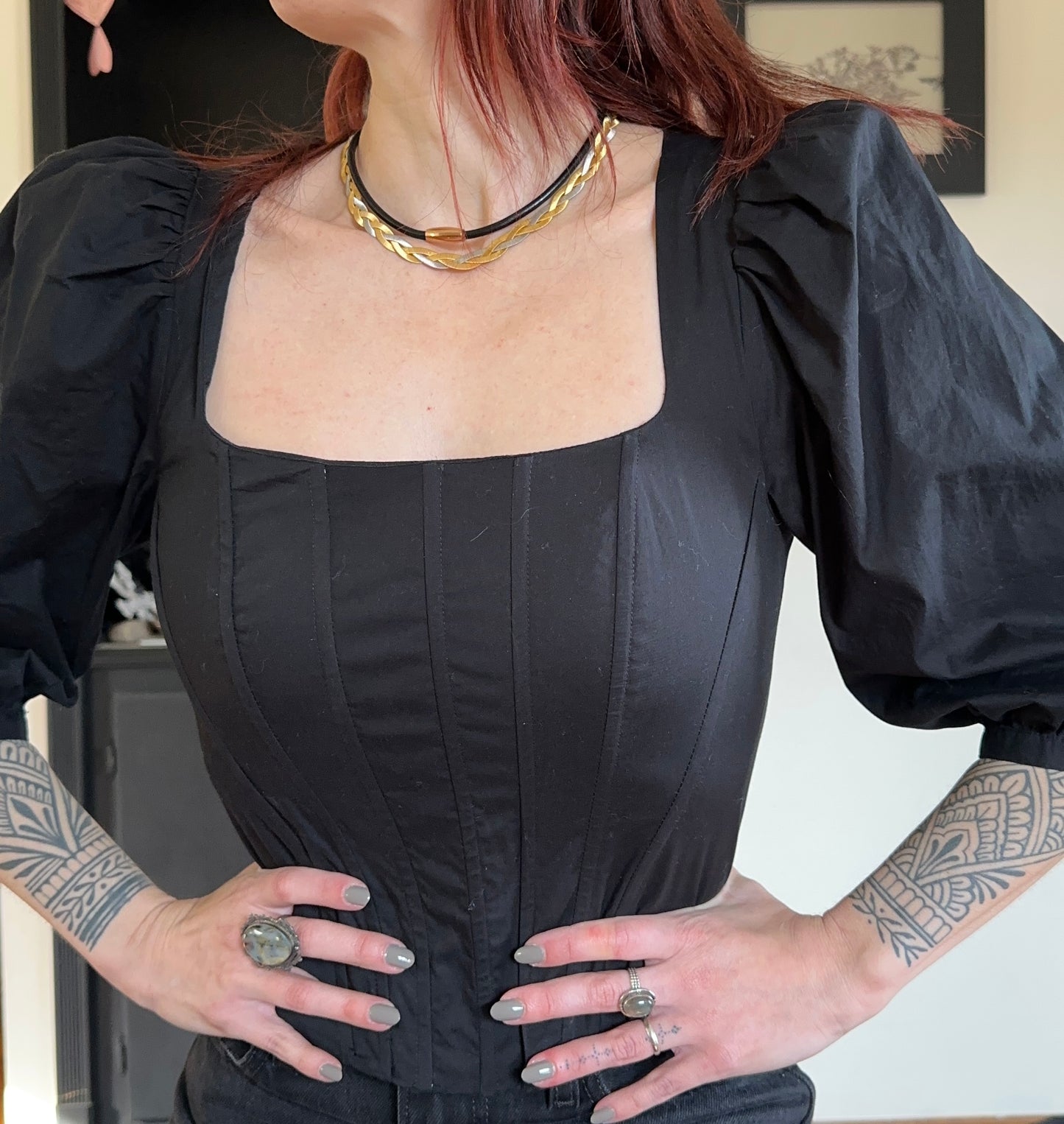 Jason Wu Puff Sleeve Cotton Corset Top M
