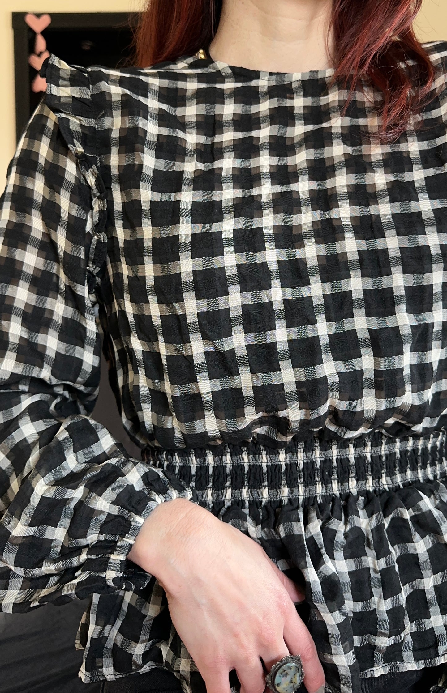 Sheer Plaid Prairie Goth Top SZ 8/10