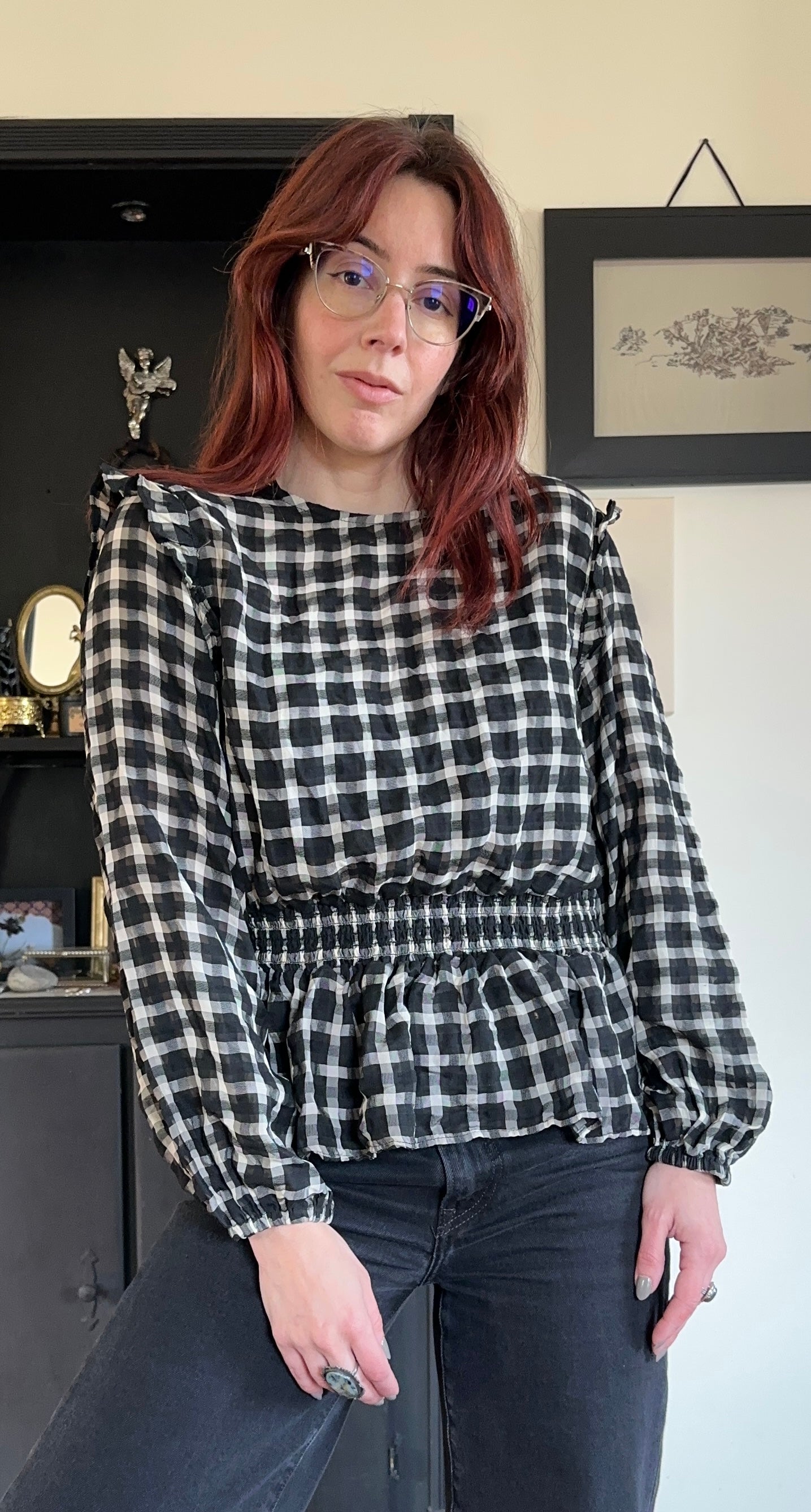Sheer Plaid Prairie Goth Top SZ 8/10