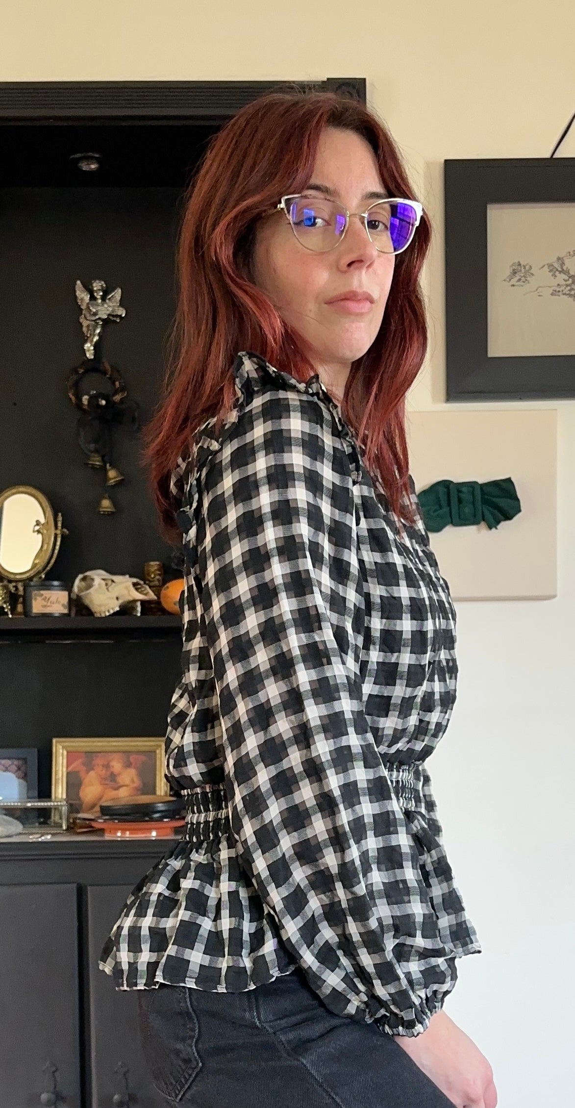 Sheer Plaid Prairie Goth Top SZ 8/10