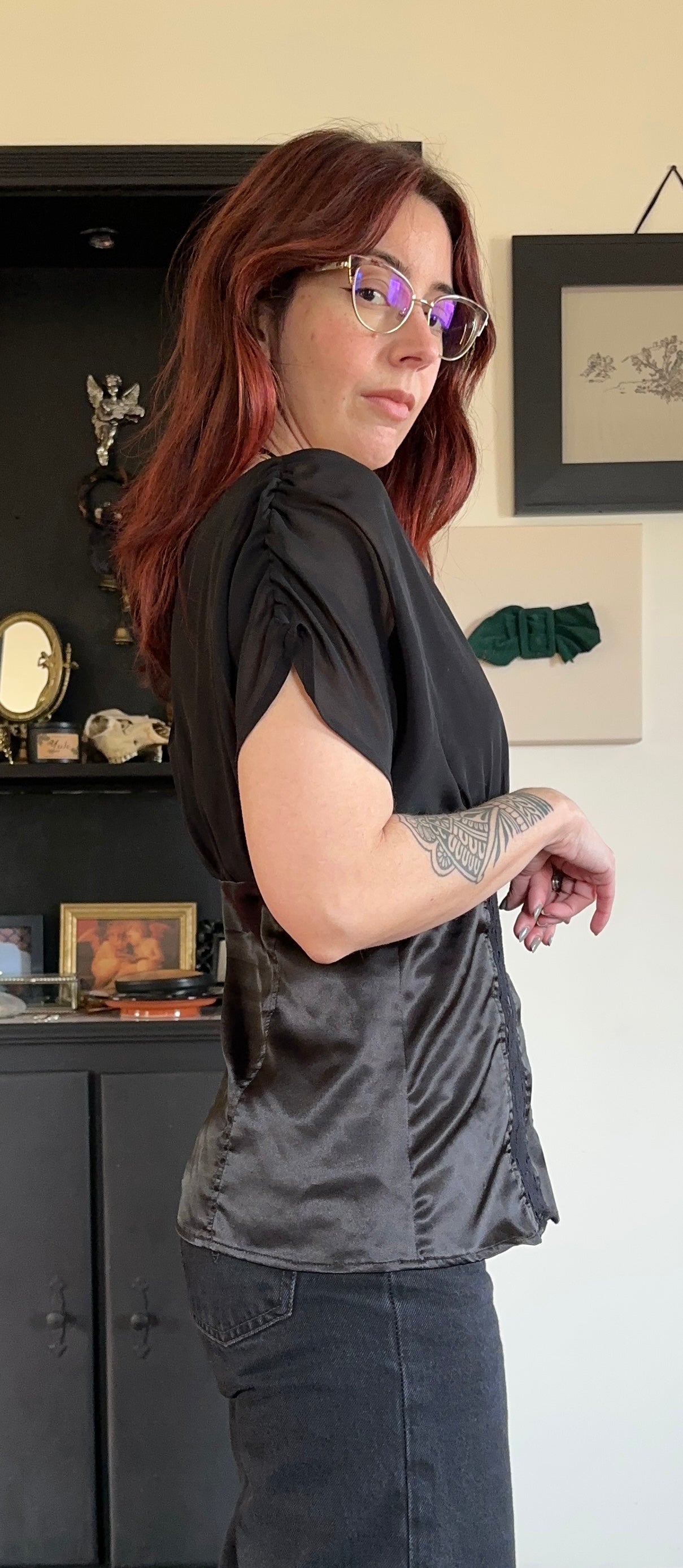 Satin And Chiffon Bodice Top L