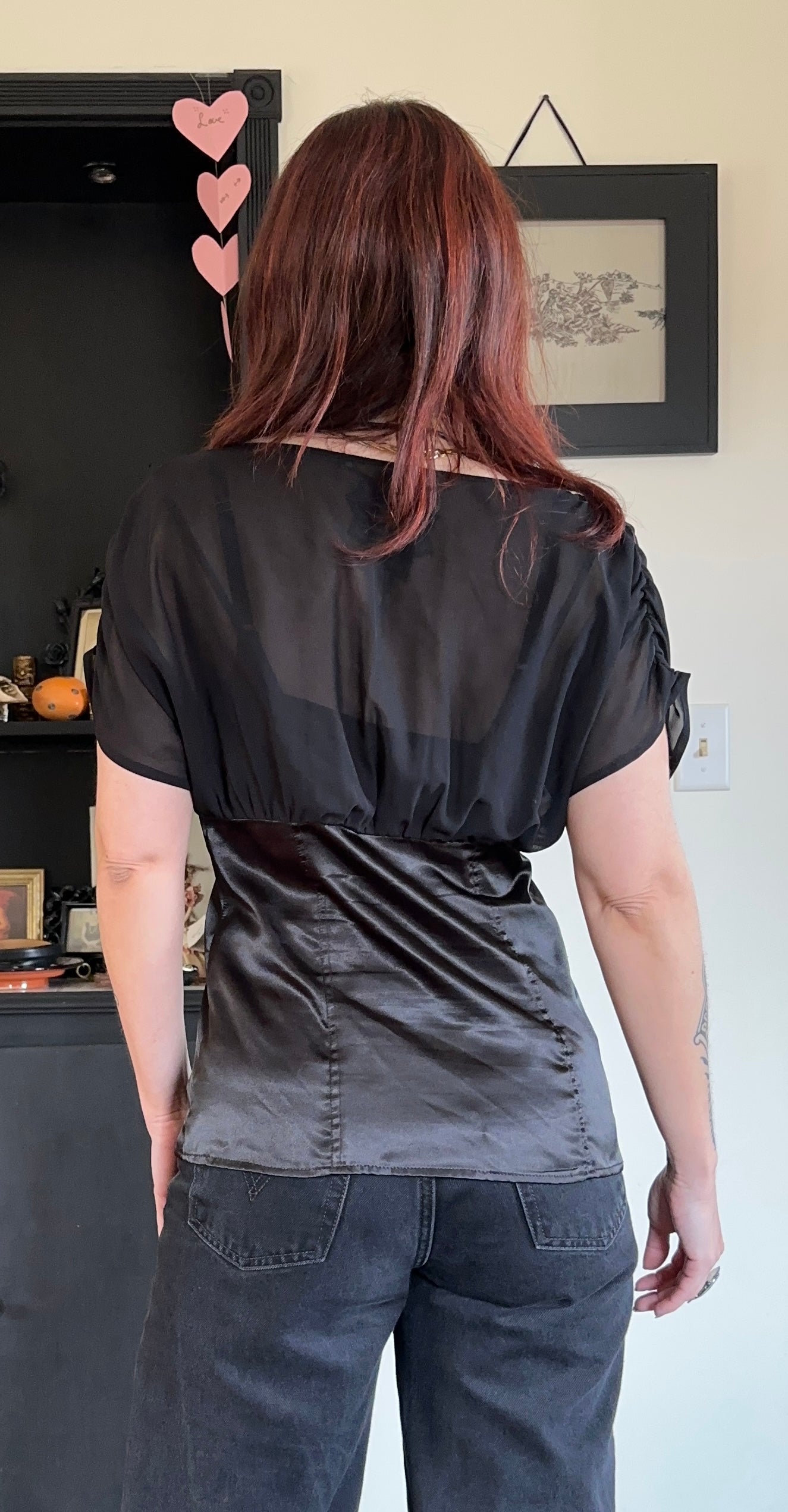 Satin And Chiffon Bodice Top L