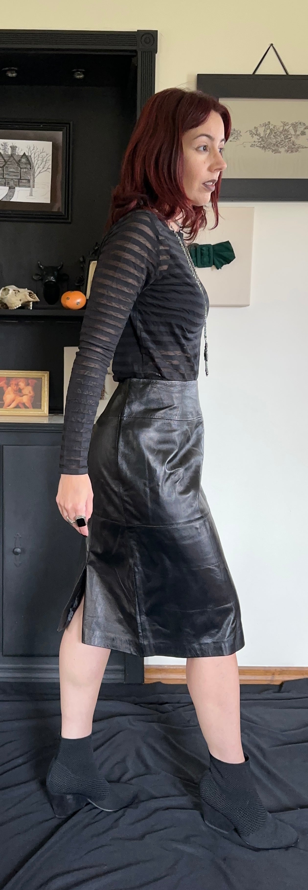 Leather Midi Skirt XL