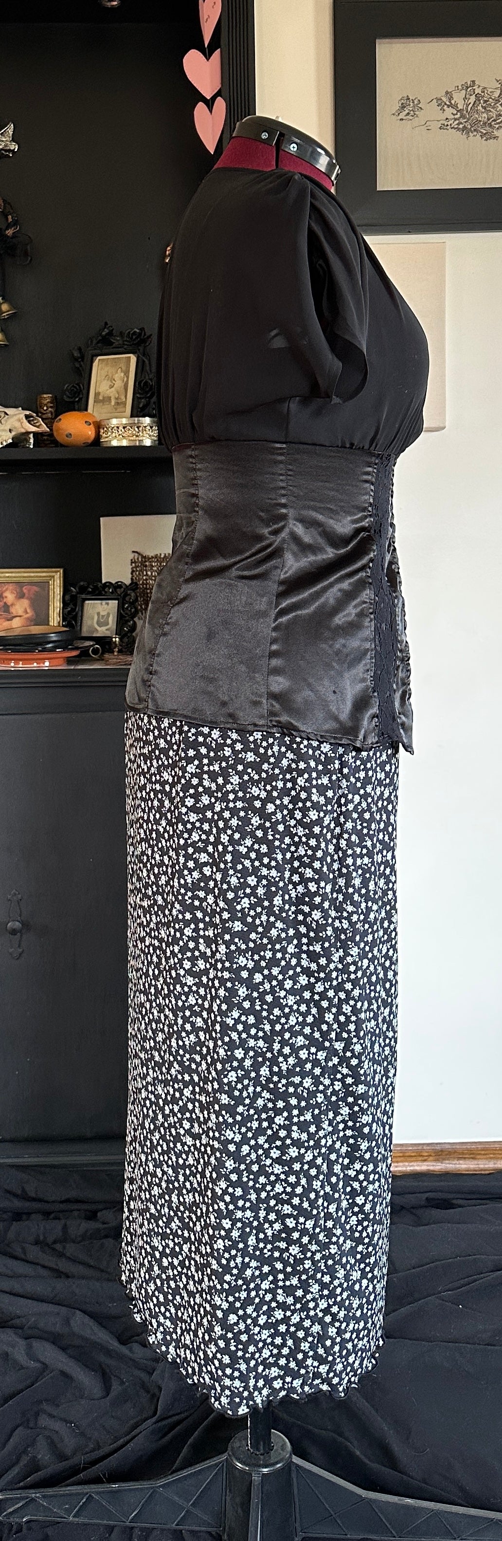90s Mesh Floral Midi Skirt 1X