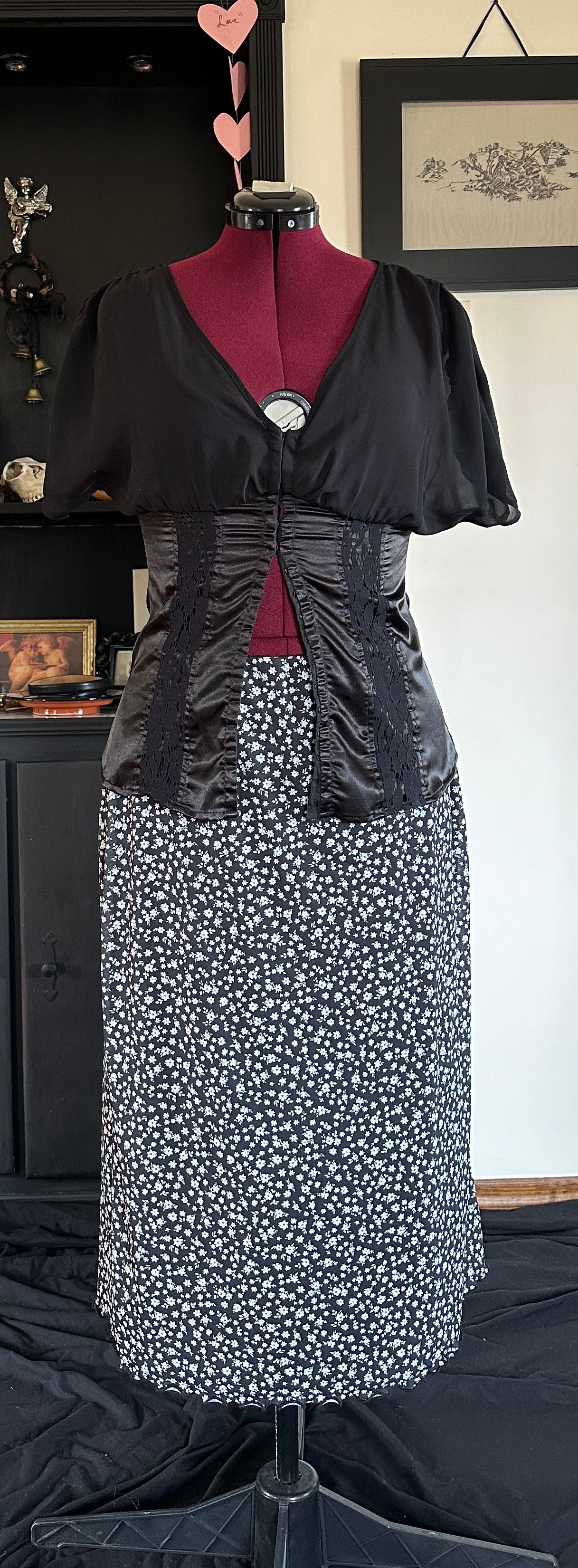 90s Mesh Floral Midi Skirt 1X