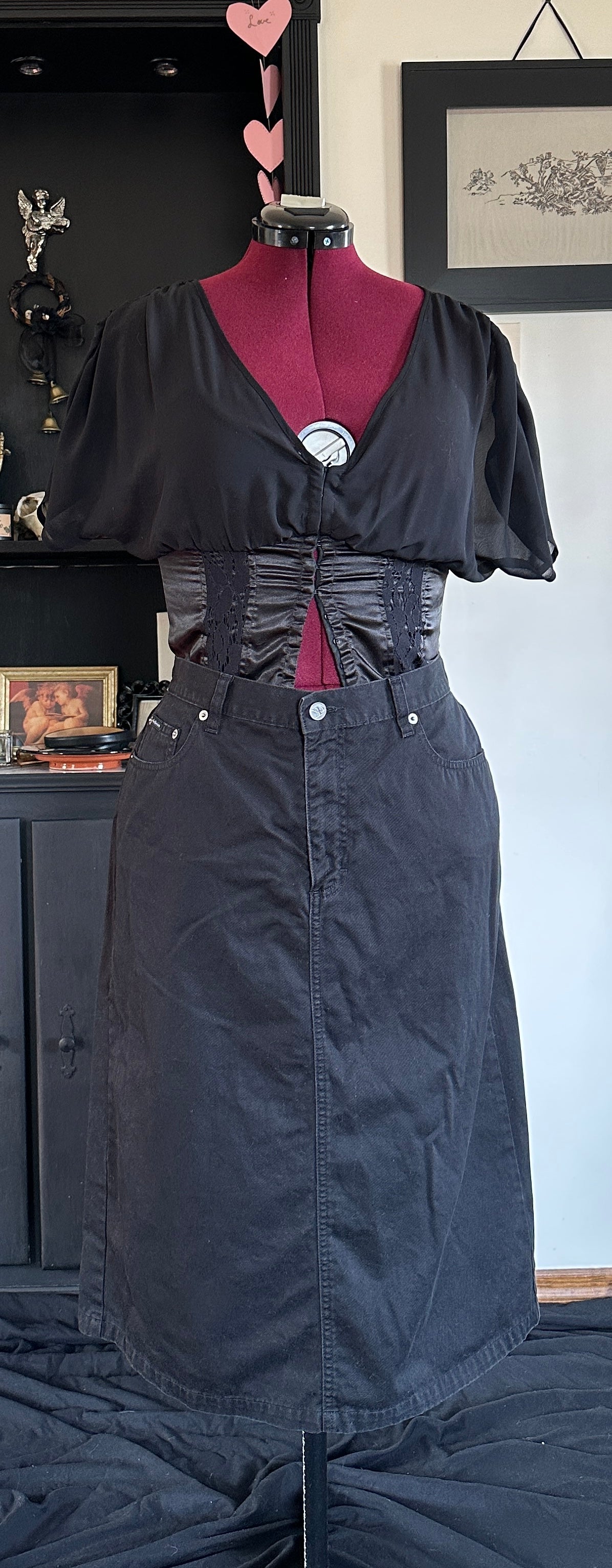 Calvin Klein Black Denim Midi Skirt SZ 16