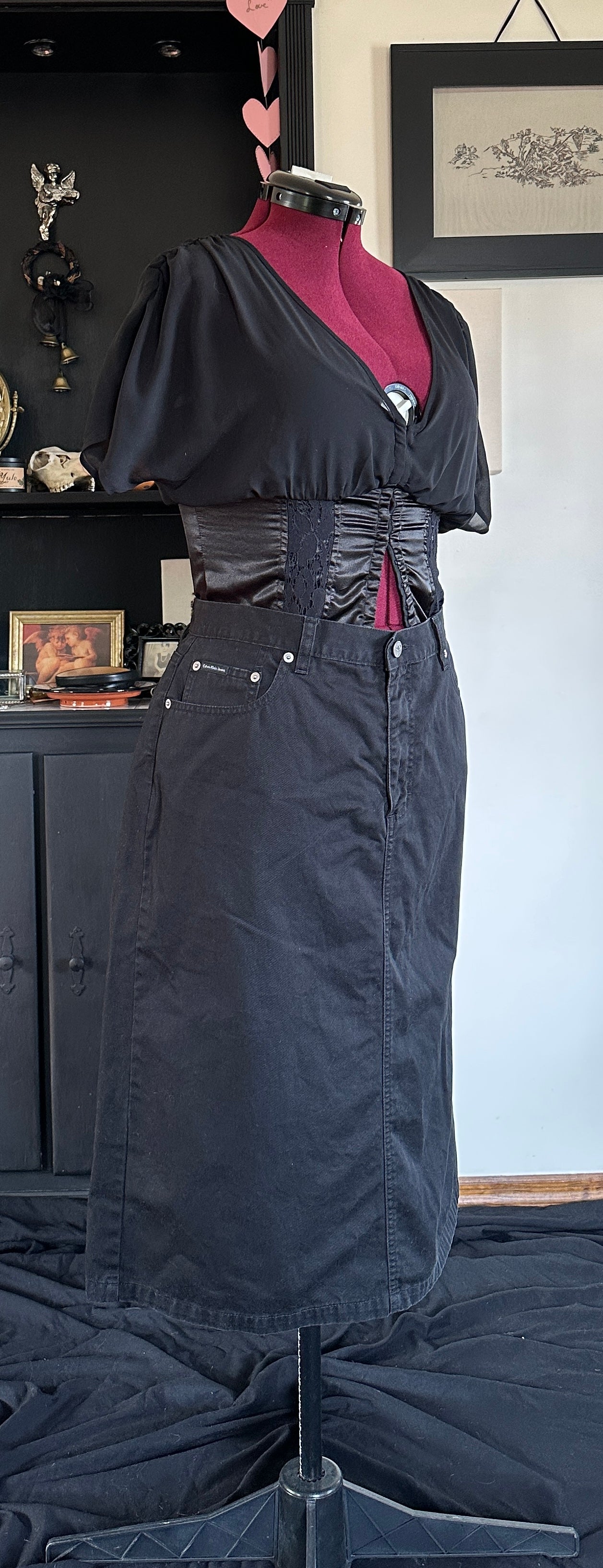 Calvin Klein Black Denim Midi Skirt SZ 16