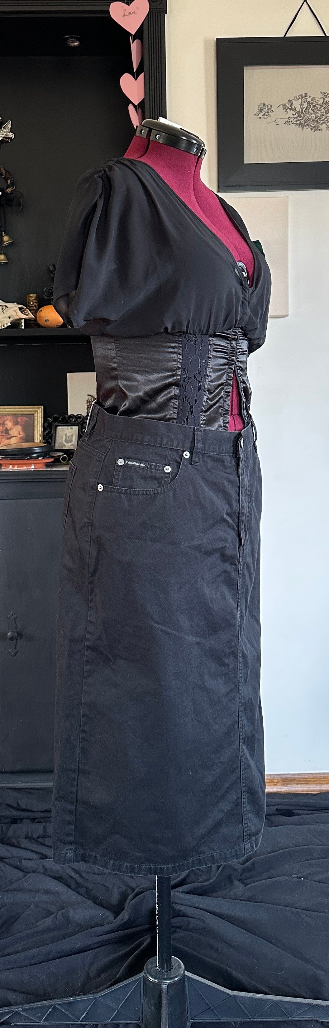 Calvin Klein Black Denim Midi Skirt SZ 16