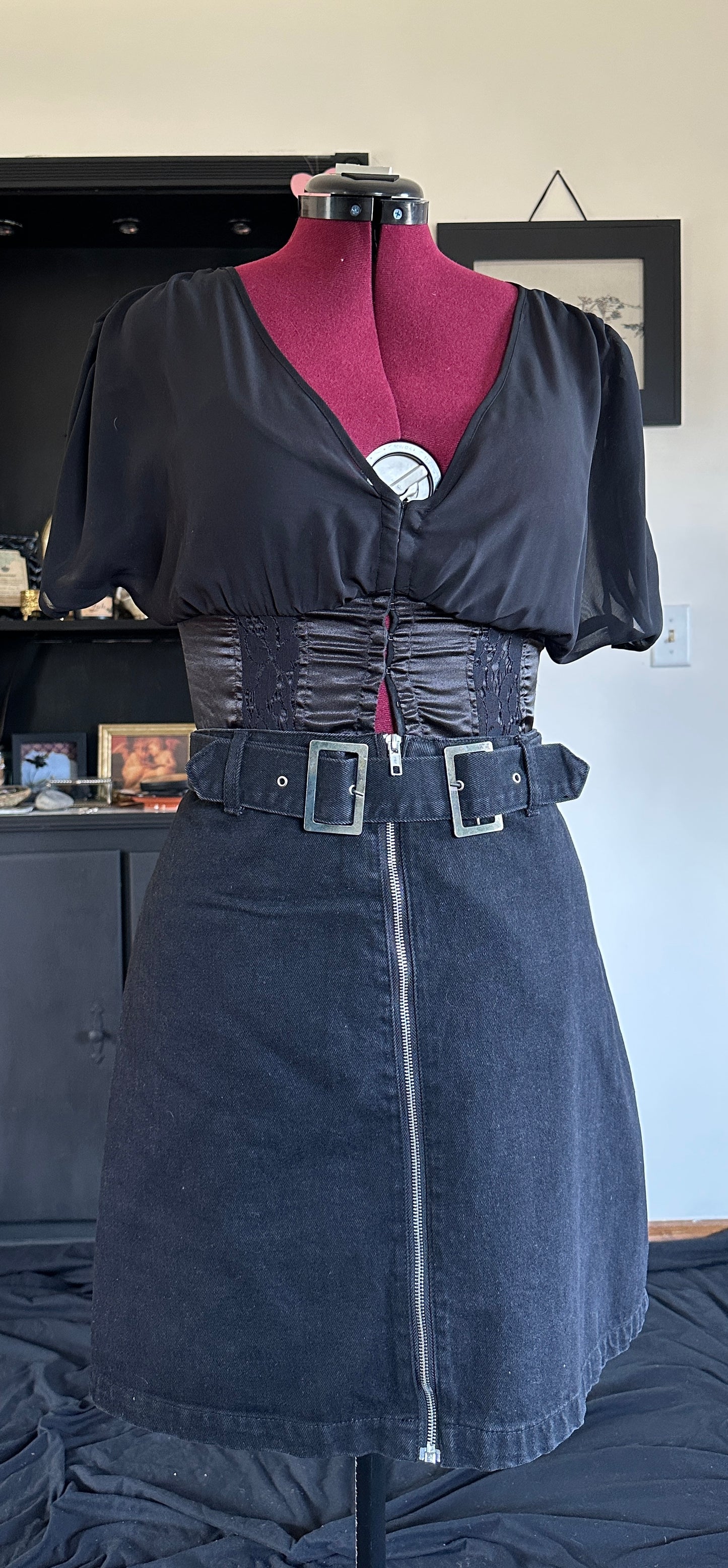 City Chic Belted Denim Mini Skirt SZ 20