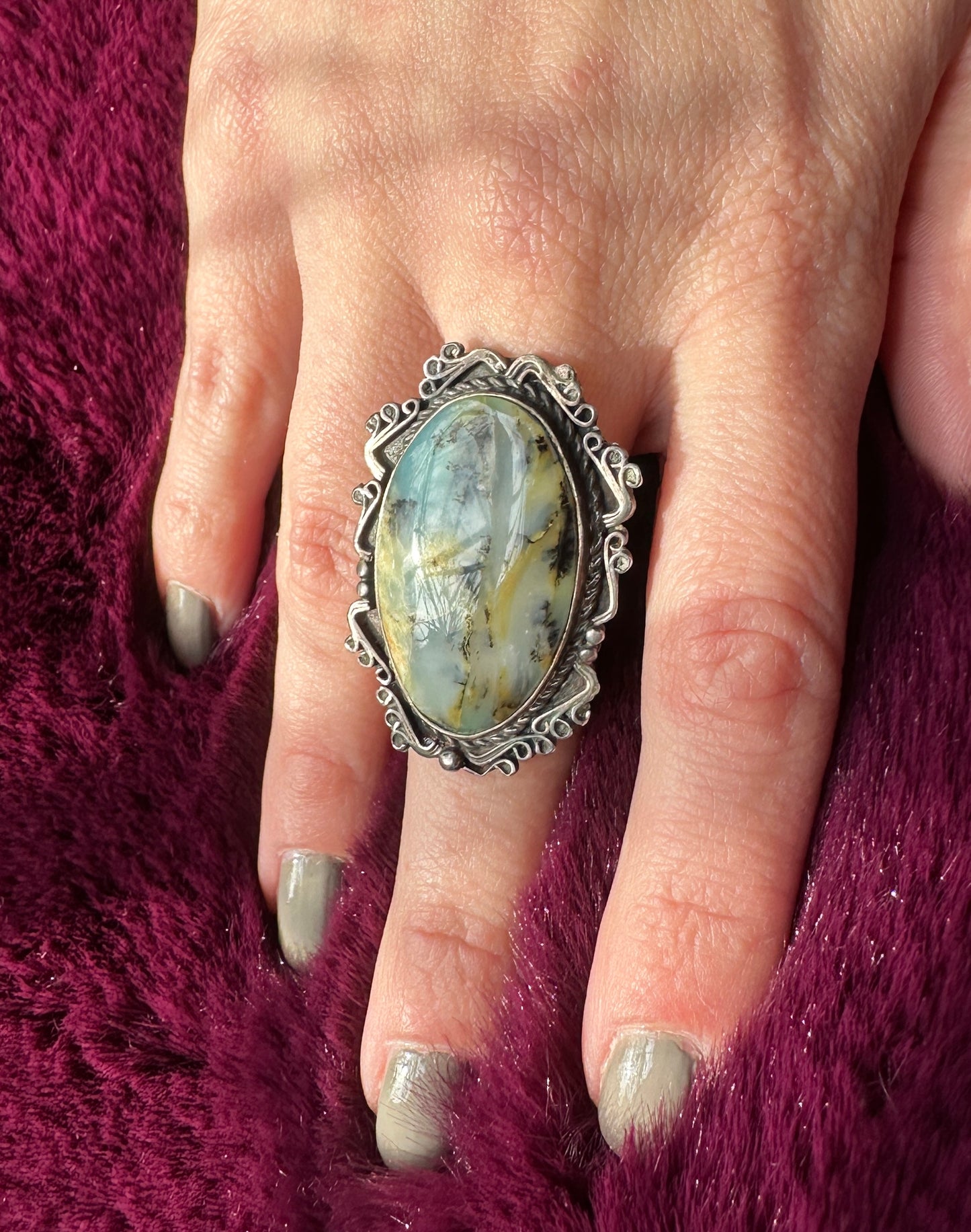 Silver & Dendrite Opal Statement Ring SZ 6.50