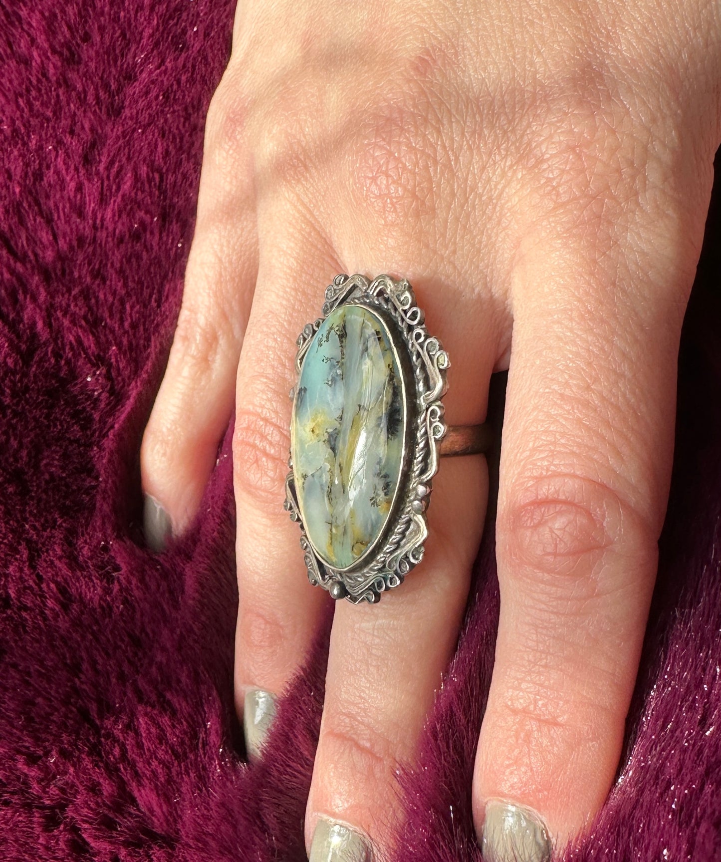 Silver & Dendrite Opal Statement Ring SZ 6.50