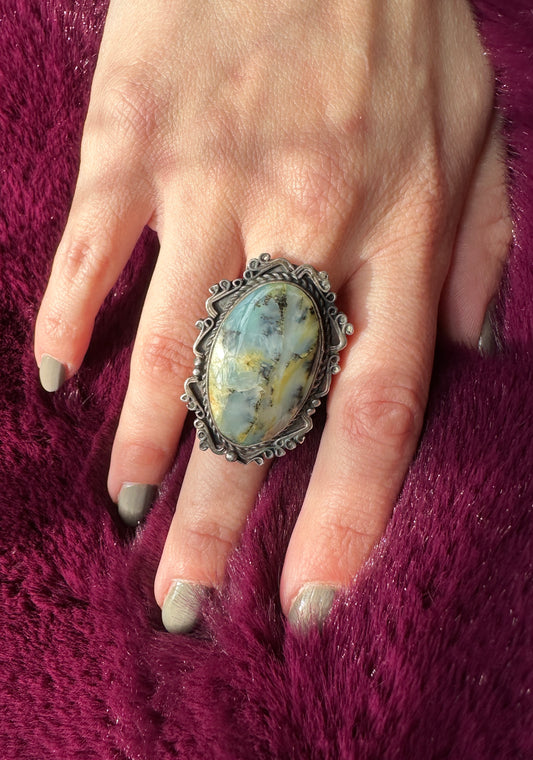Silver & Dendrite Opal Statement Ring SZ 6.50