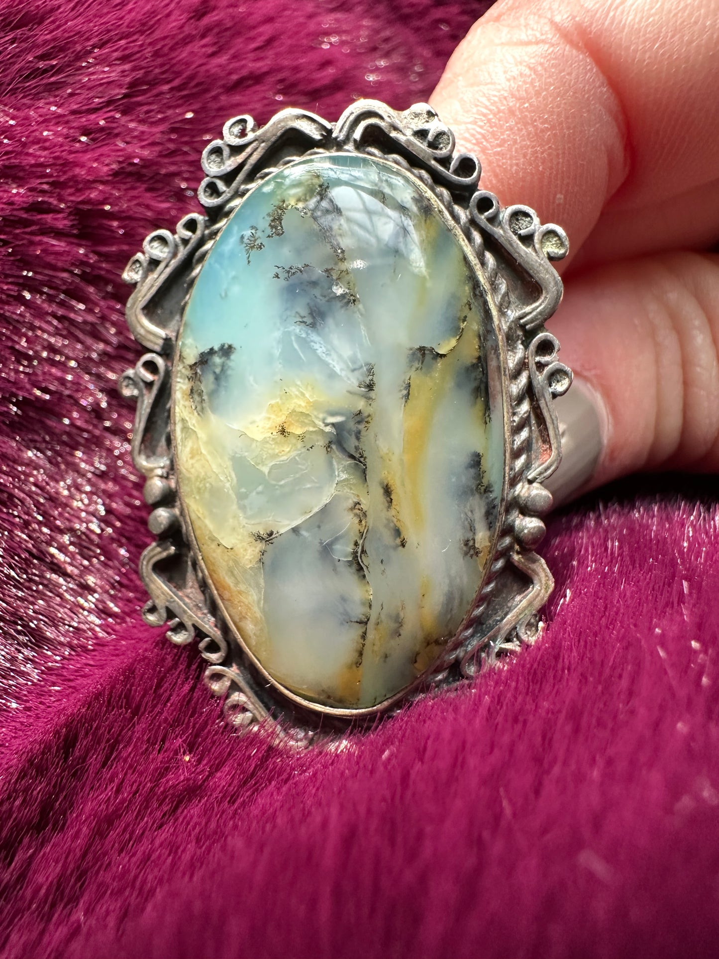 Silver & Dendrite Opal Statement Ring SZ 6.50