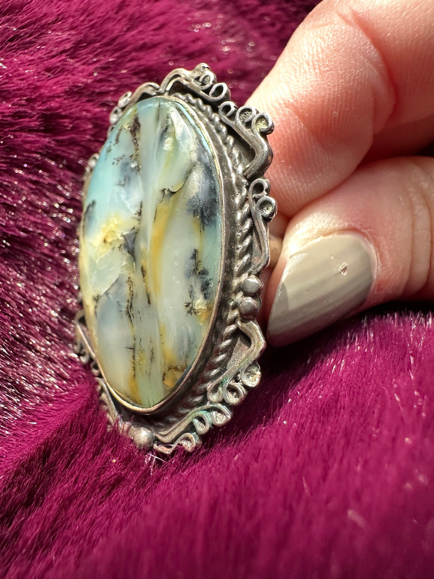 Silver & Dendrite Opal Statement Ring SZ 6.50