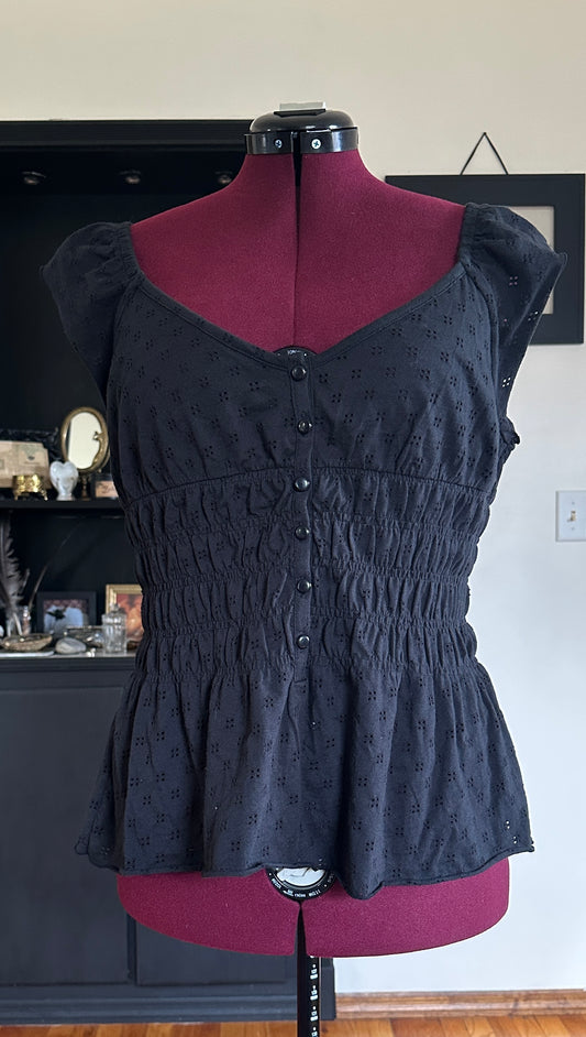 Eyelet Smocked Cottage Core Top XL