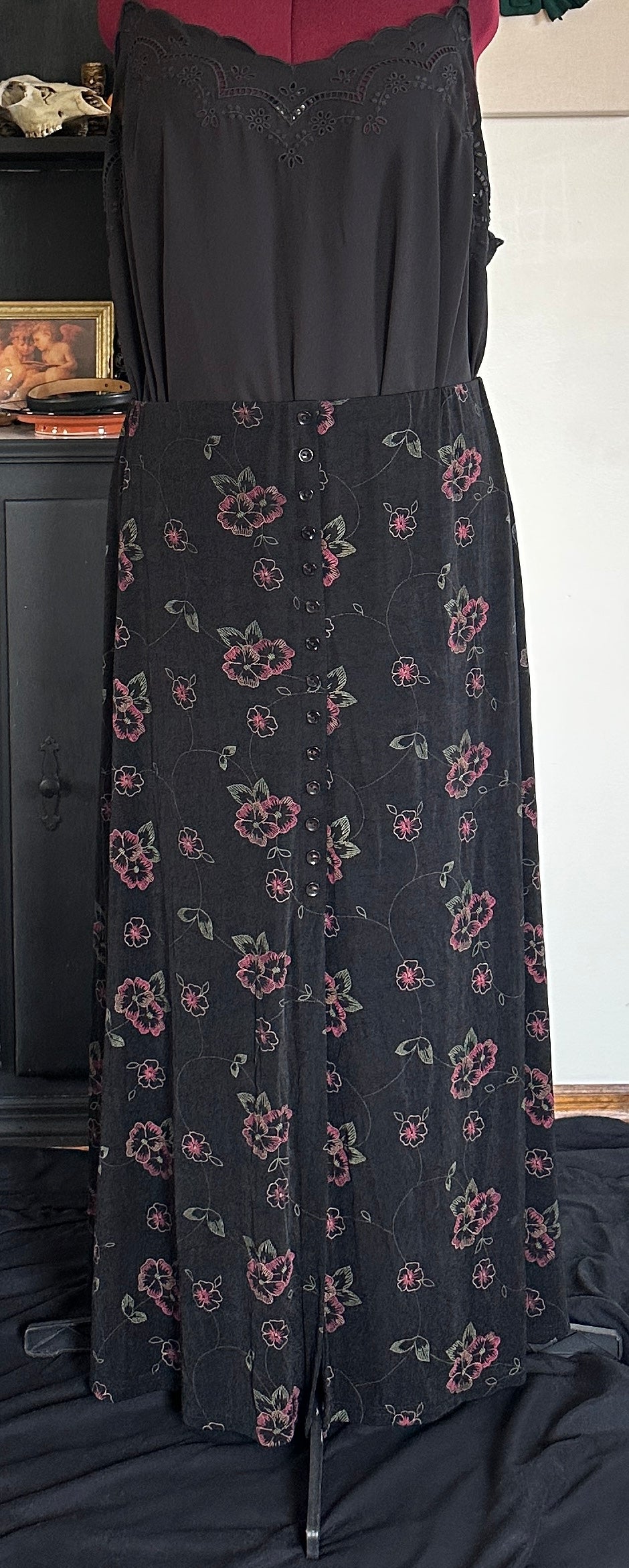 90s Goth Button Front Maxi Skirt