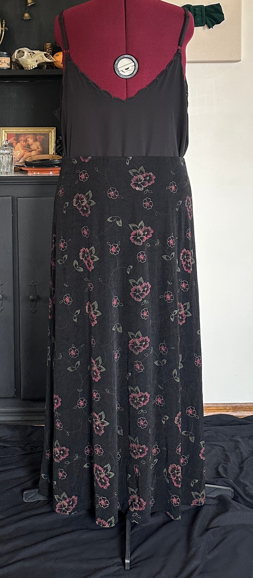 90s Goth Button Front Maxi Skirt