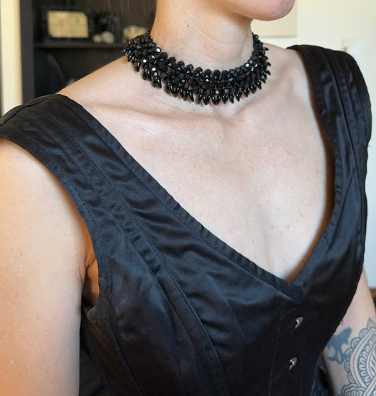 50s Vintage Black Bead Choker Necklace