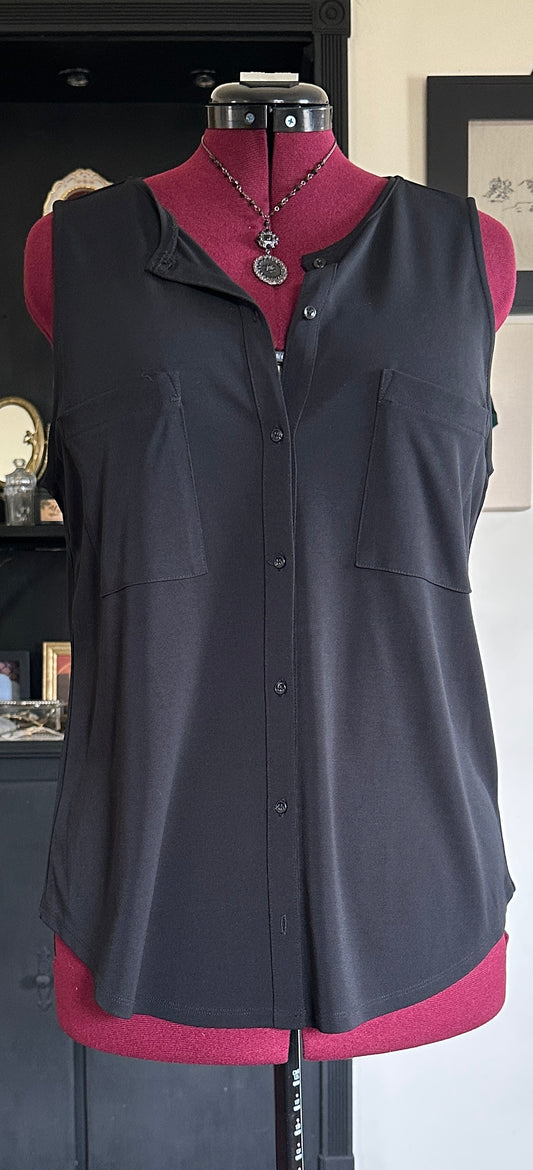 Corporate Goth Button Front Sleeveless Top L