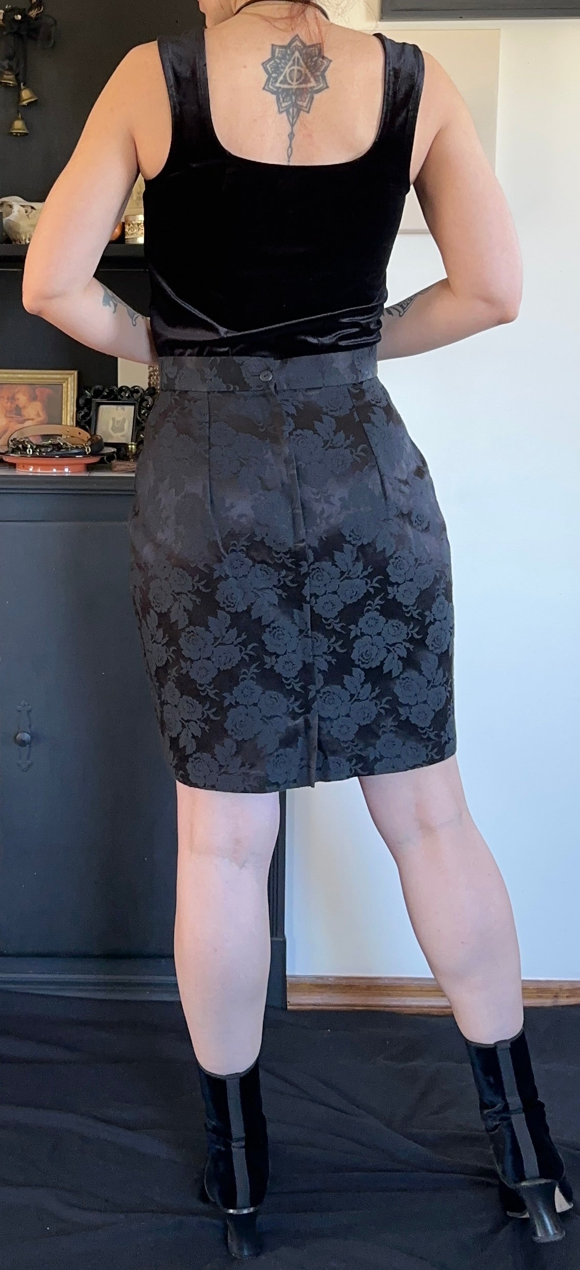 Early 2000s Floral Brocade Skirt M/L