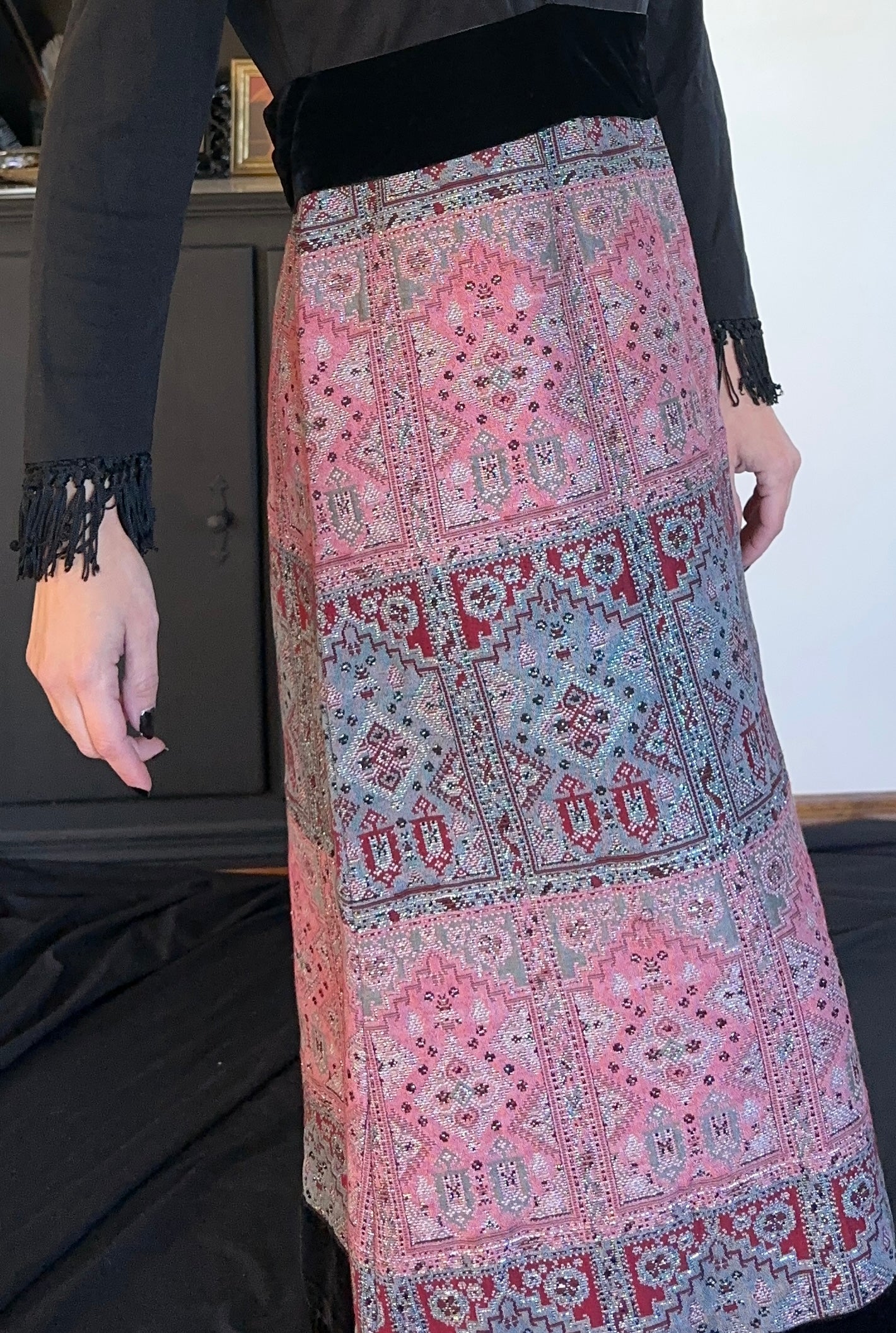 70s Tapestry Fringed Dress M - L