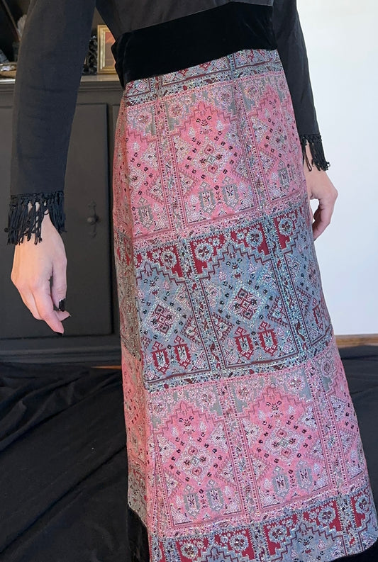 70s Tapestry Fringed Dress M - L