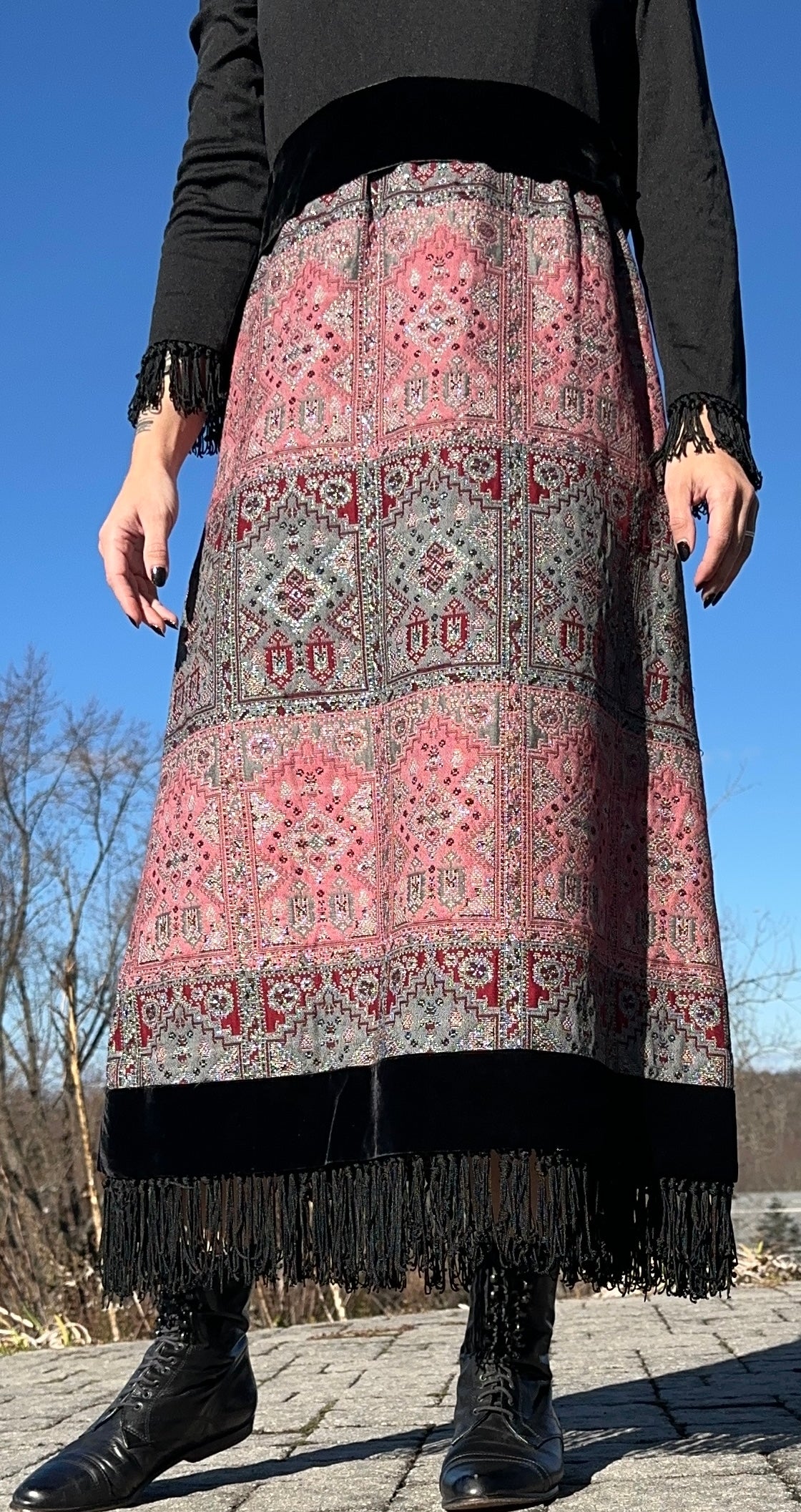 70s Tapestry Fringed Dress M - L