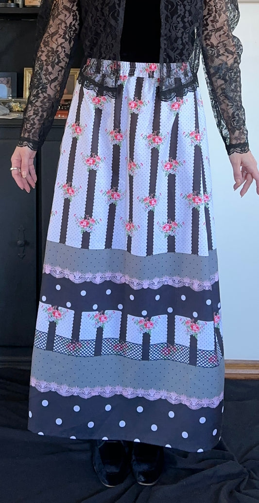 Floral & Polka Dot 70s Cottage Maxi Skirt S-L